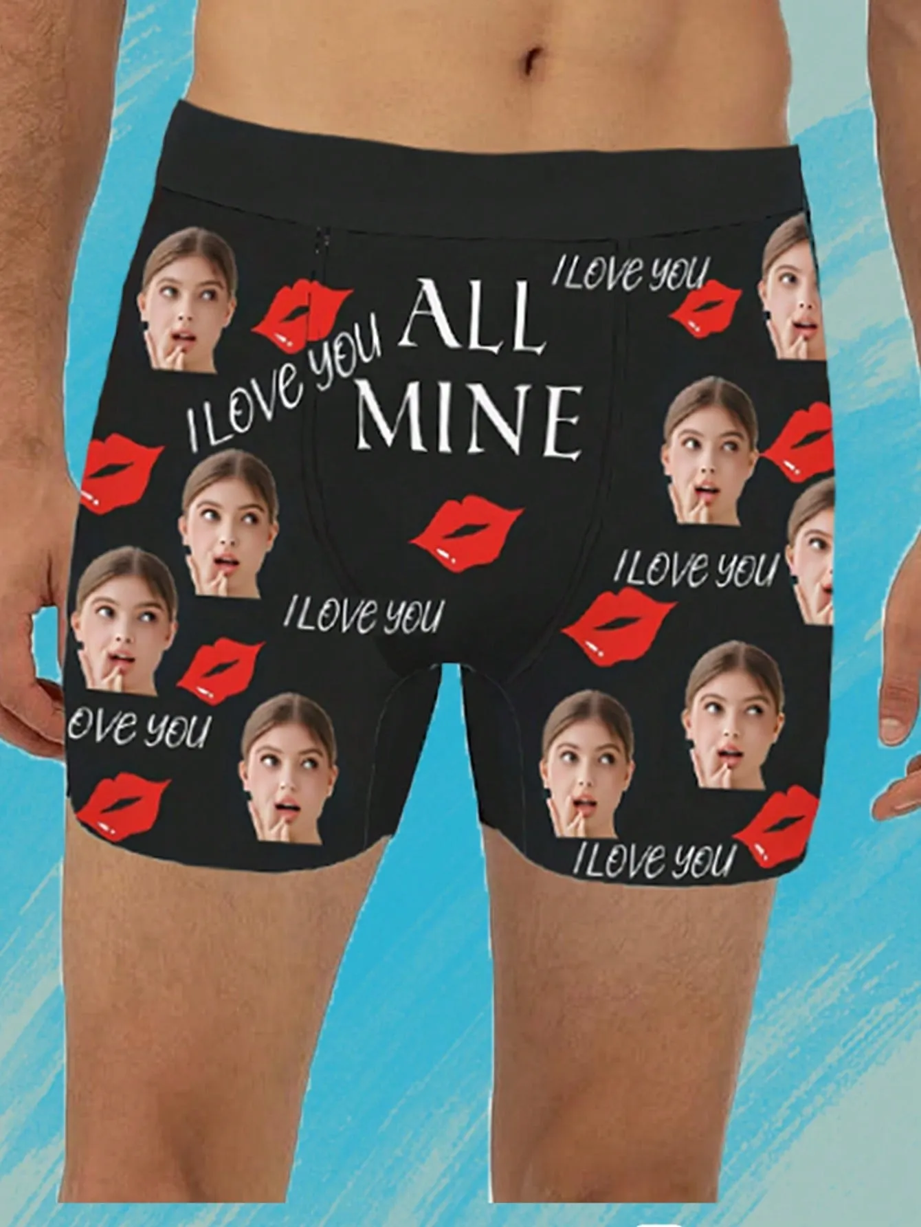 1-Piece Customized Face Underwear Personalized Men's Underwear, Customized Pictures, Customized Face Portrait Printed Men's Underwear Boxers, Customized Face Underwear Personalized Men's Underwear