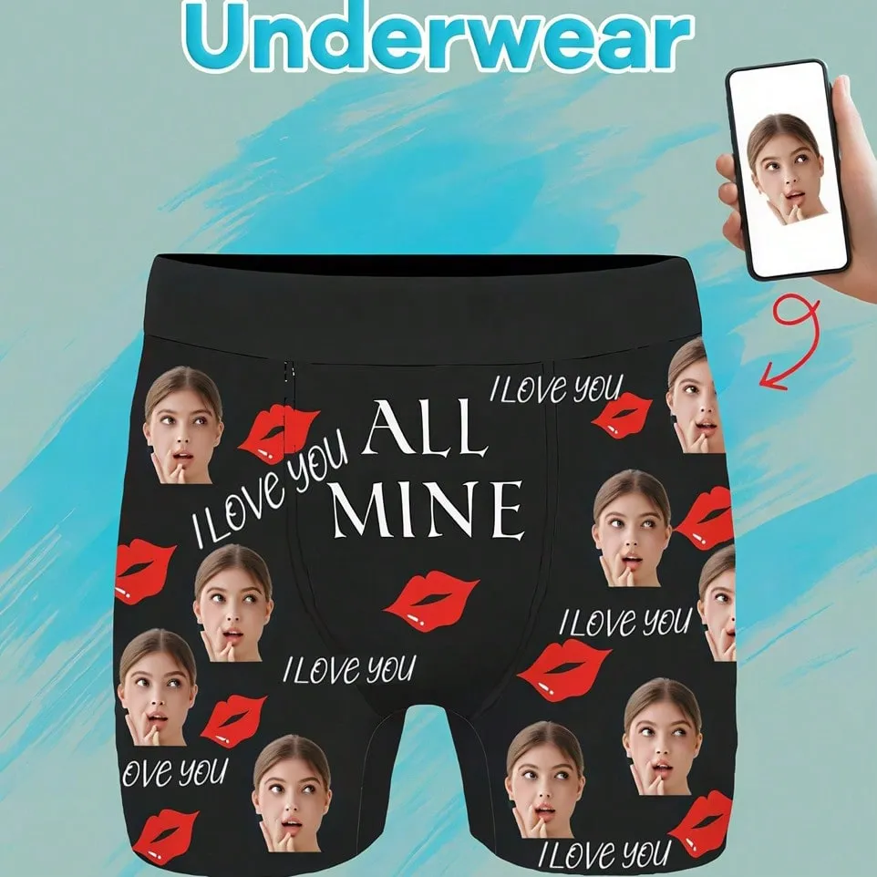1-Piece Customized Face Underwear Personalized Men's Underwear, Customized Pictures, Customized Face Portrait Printed Men's Underwear Boxers, Customized Face Underwear Personalized Men's Underwear