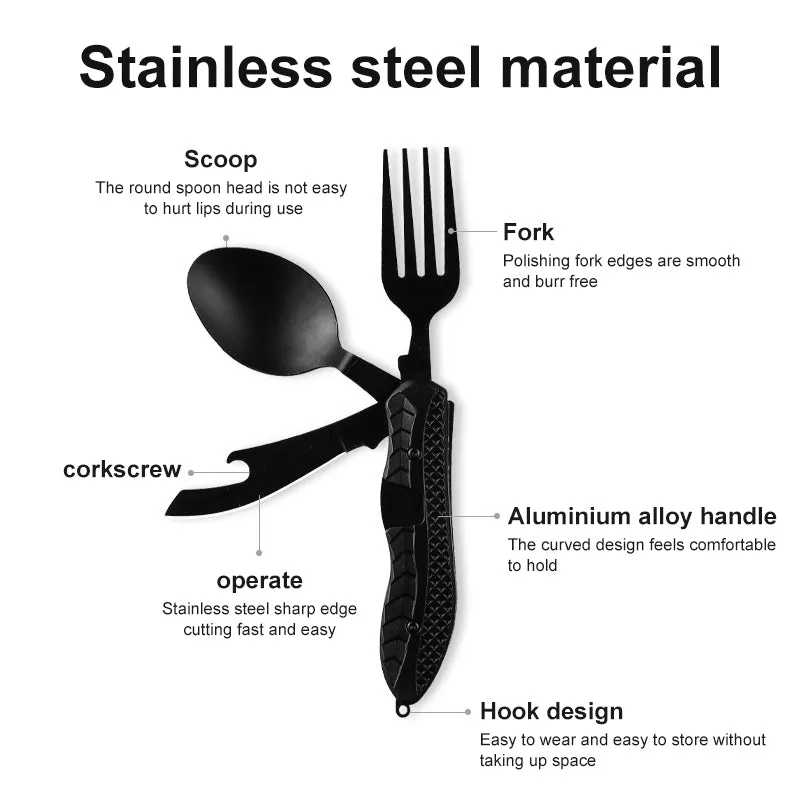 1pc Portable Outdoor Folding Knife, Fork & Spoon Set- Perfect For Camping, Hiking & Mountaineering!