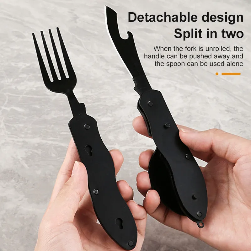 1pc Portable Outdoor Folding Knife, Fork & Spoon Set- Perfect For Camping, Hiking & Mountaineering!