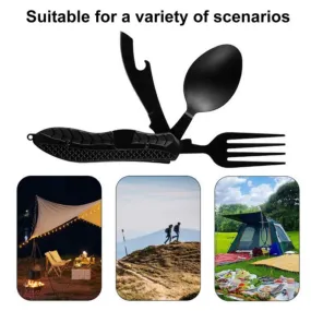 1pc Portable Outdoor Folding Knife, Fork & Spoon Set- Perfect For Camping, Hiking & Mountaineering!