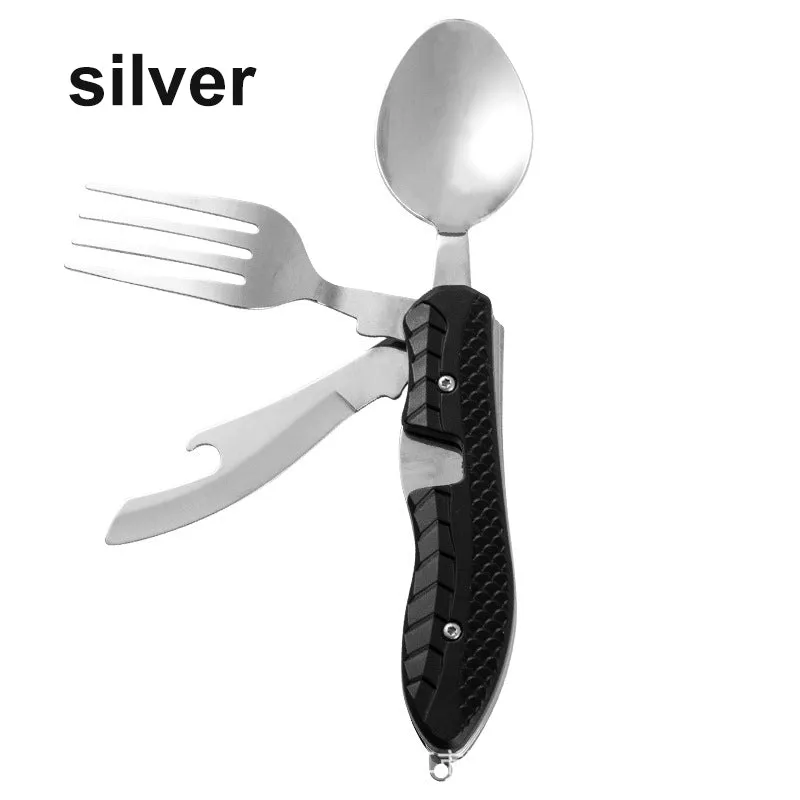 1pc Portable Outdoor Folding Knife, Fork & Spoon Set- Perfect For Camping, Hiking & Mountaineering!