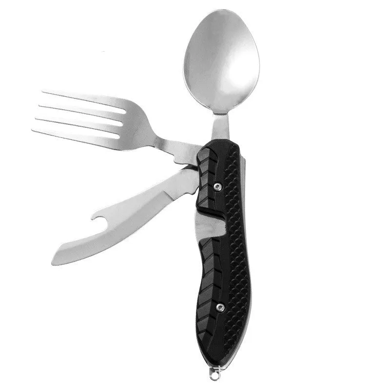 1pc Portable Outdoor Folding Knife, Fork & Spoon Set- Perfect For Camping, Hiking & Mountaineering!