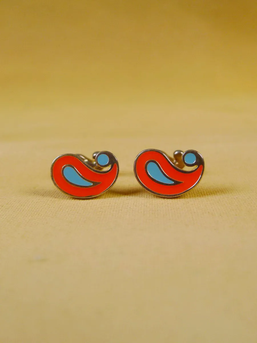 24/0393ot turnbull & asser orange teal paisley design cufflinks