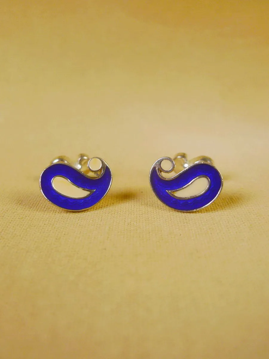 24/0403a hallmarked silver blue / white paisley cufflinks