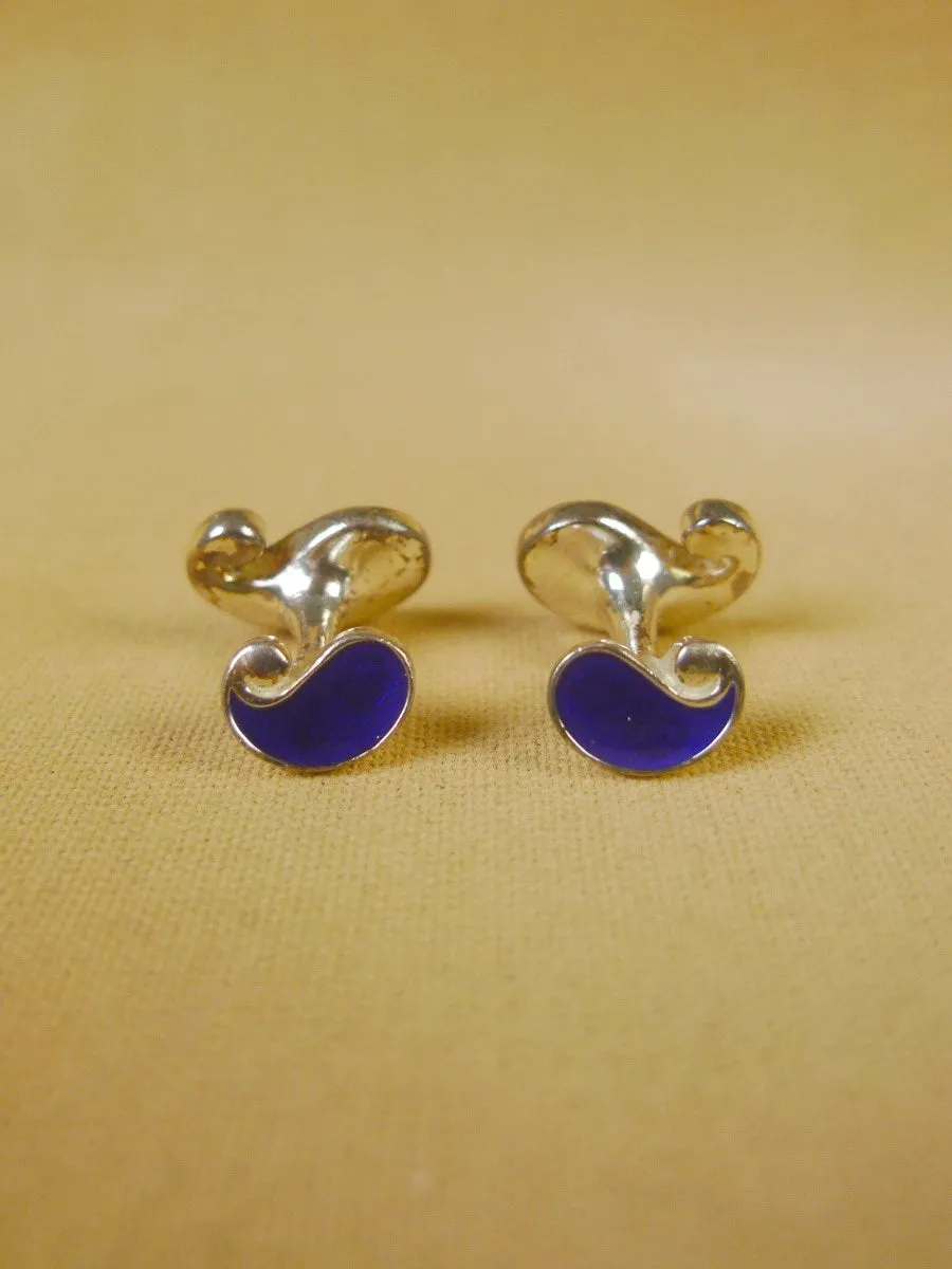 24/0403a hallmarked silver blue / white paisley cufflinks