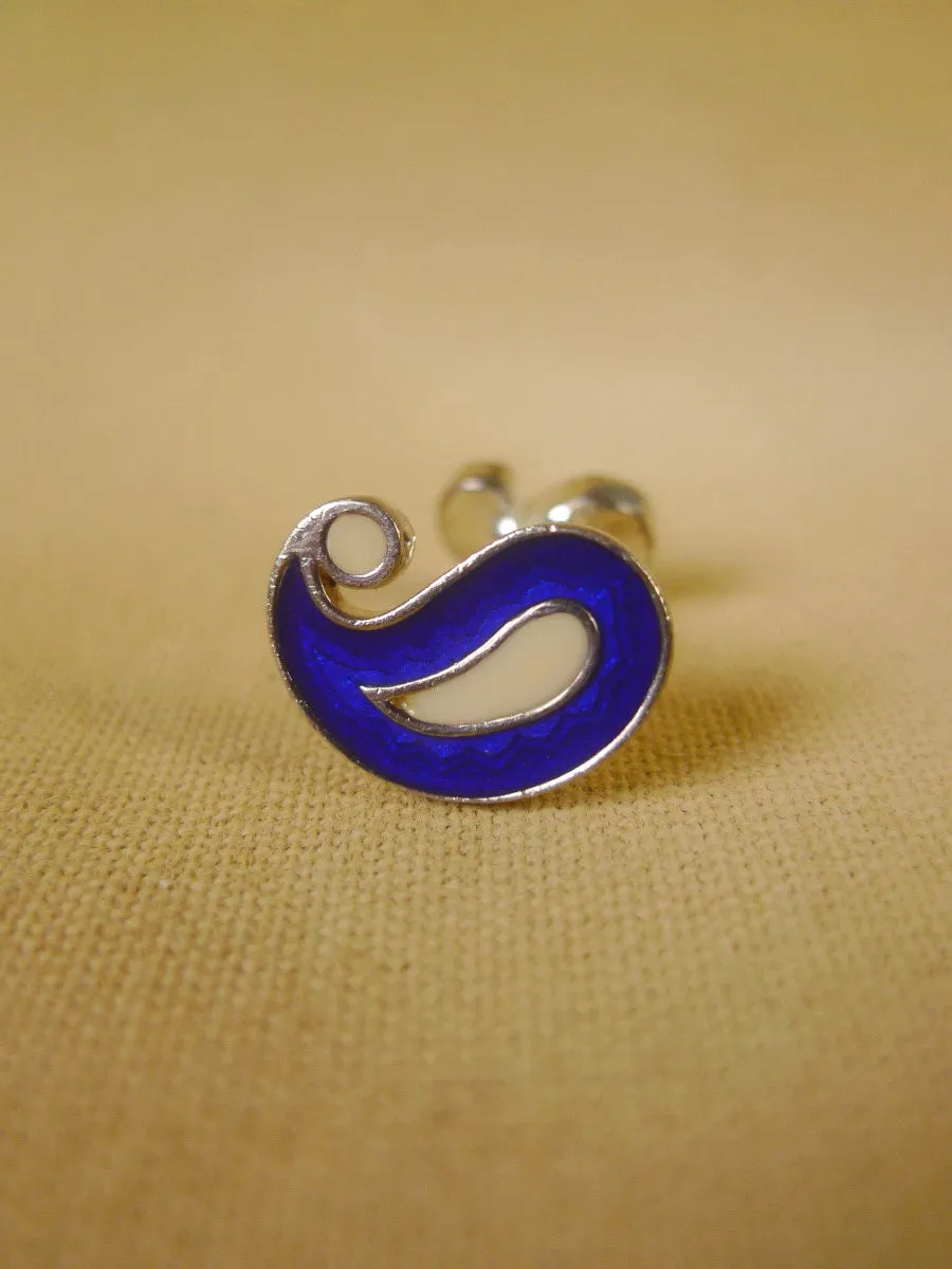 24/0403a hallmarked silver blue / white paisley cufflinks