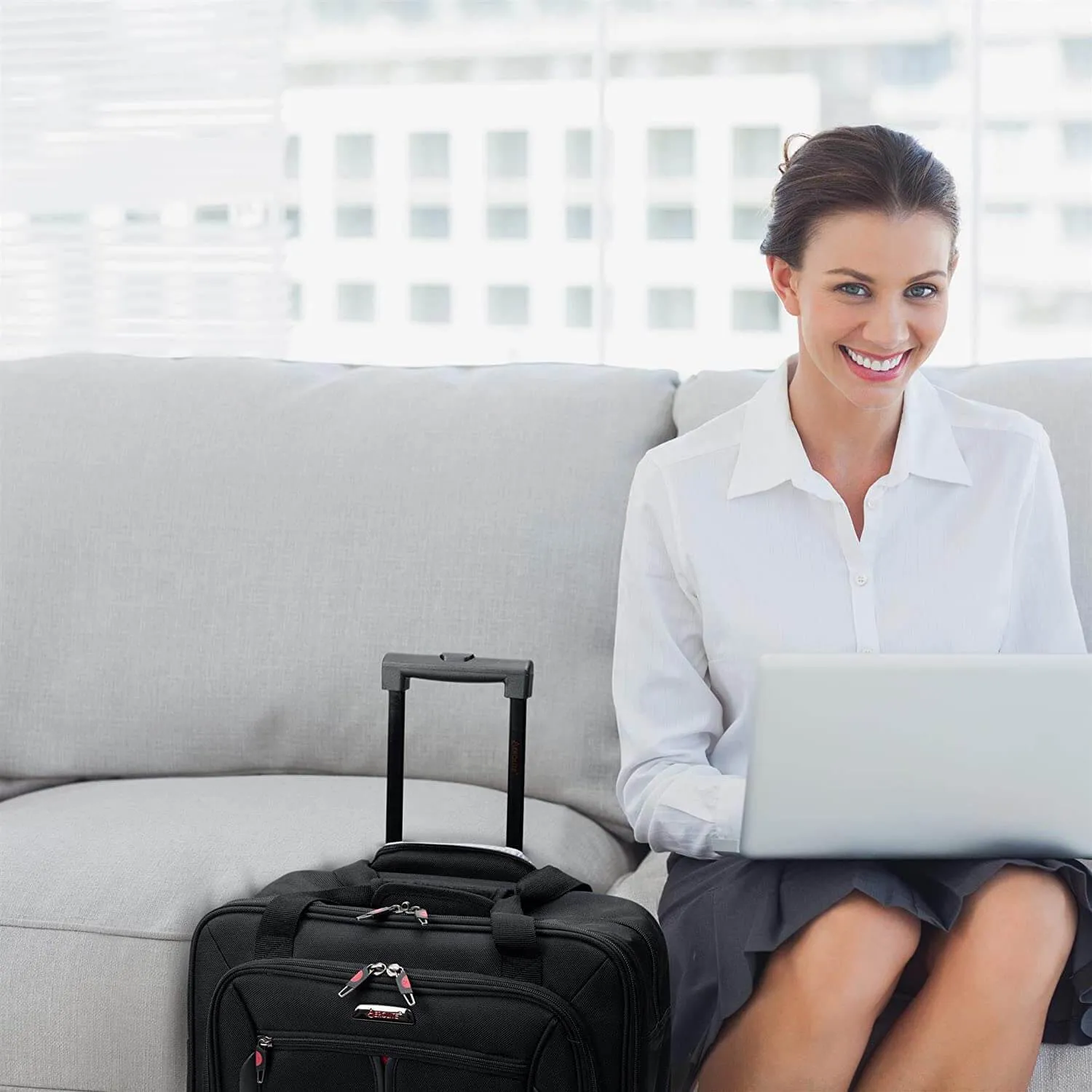 Aerolite Rolling Padded Laptop Case With 4 Wheels - Fits up to 15.6", Overnight Trolley Business Hand Cabin Luggage Case easyJet Plus/Flexi/Up Front/Extra Legroom, British Airways & Jet2 Approved Black