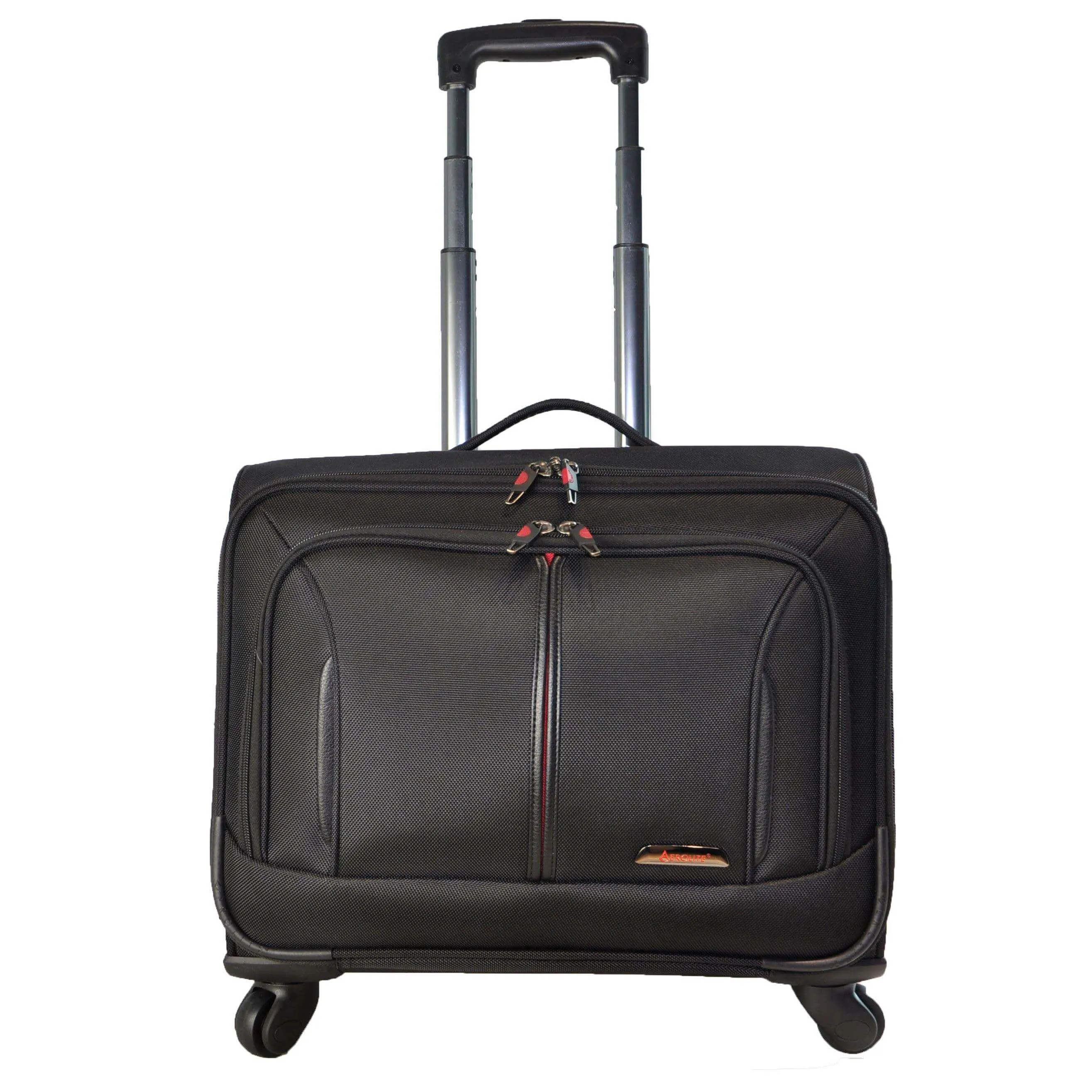 Aerolite Rolling Padded Laptop Case With 4 Wheels - Fits up to 15.6", Overnight Trolley Business Hand Cabin Luggage Case easyJet Plus/Flexi/Up Front/Extra Legroom, British Airways & Jet2 Approved Black
