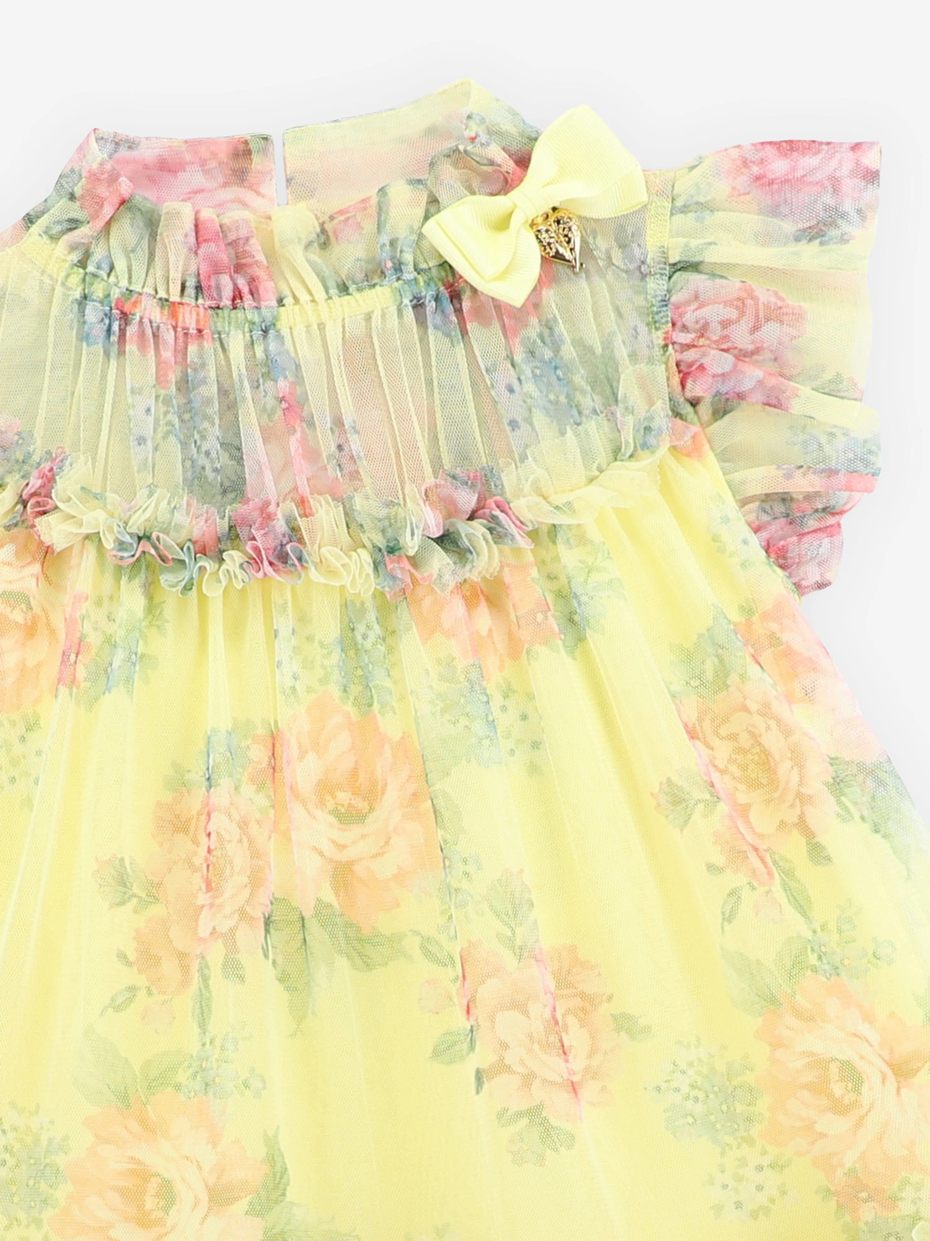 Angels Face Girls Marigold Flower Tulle Dress in Yellow
