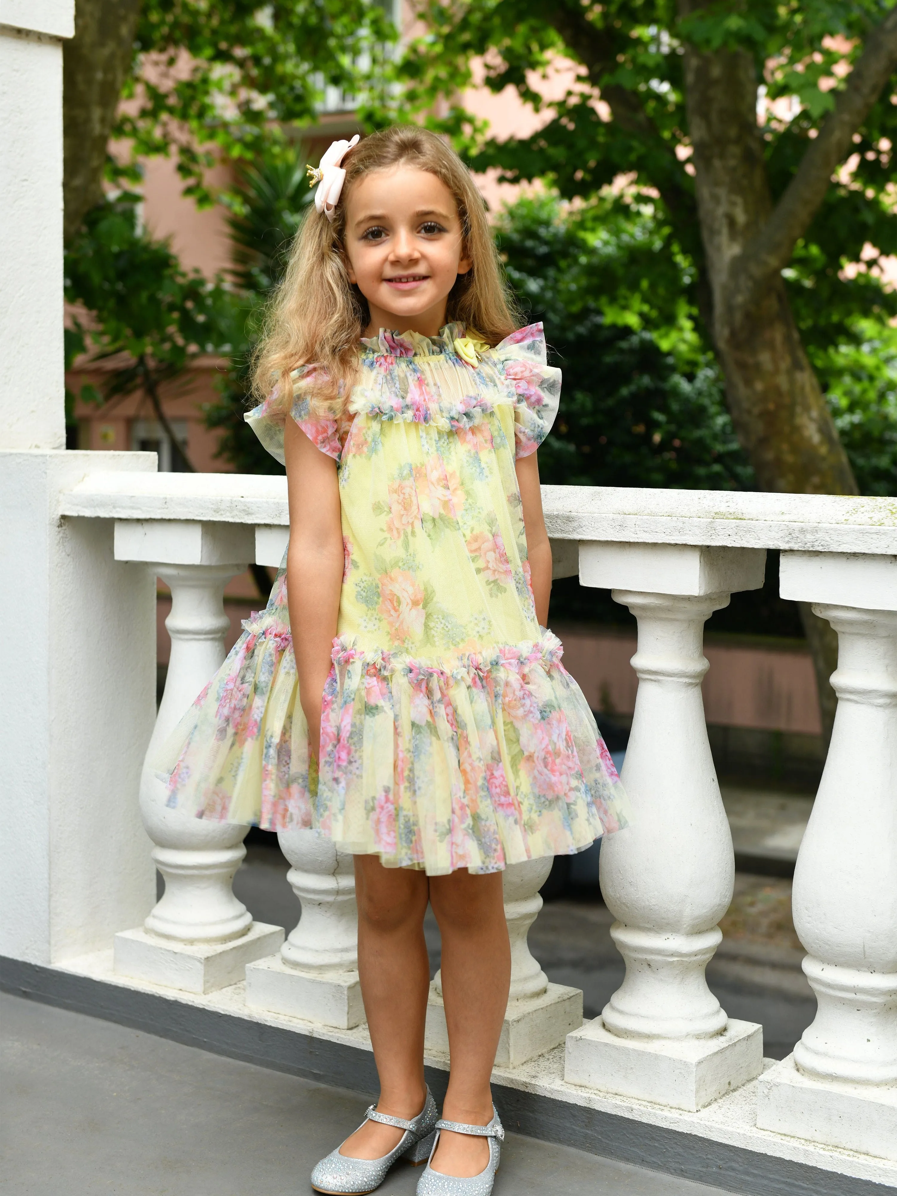 Angels Face Girls Marigold Flower Tulle Dress in Yellow
