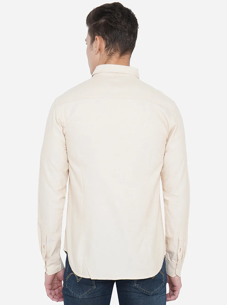 Beige Solid Slim Fit Semi Casual Shirt | Greenfibre