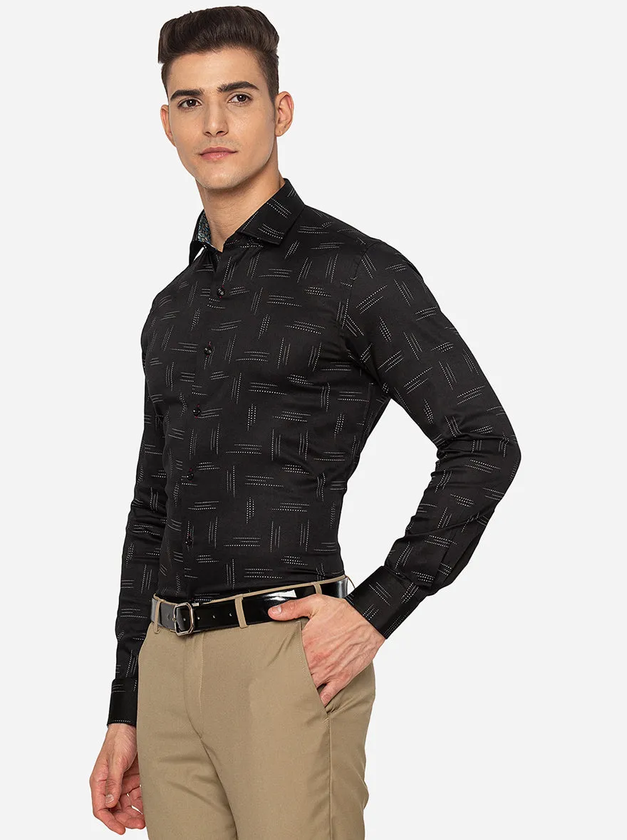 Black & White Printed Slim Fit Party Wear Shirt | JB Studio