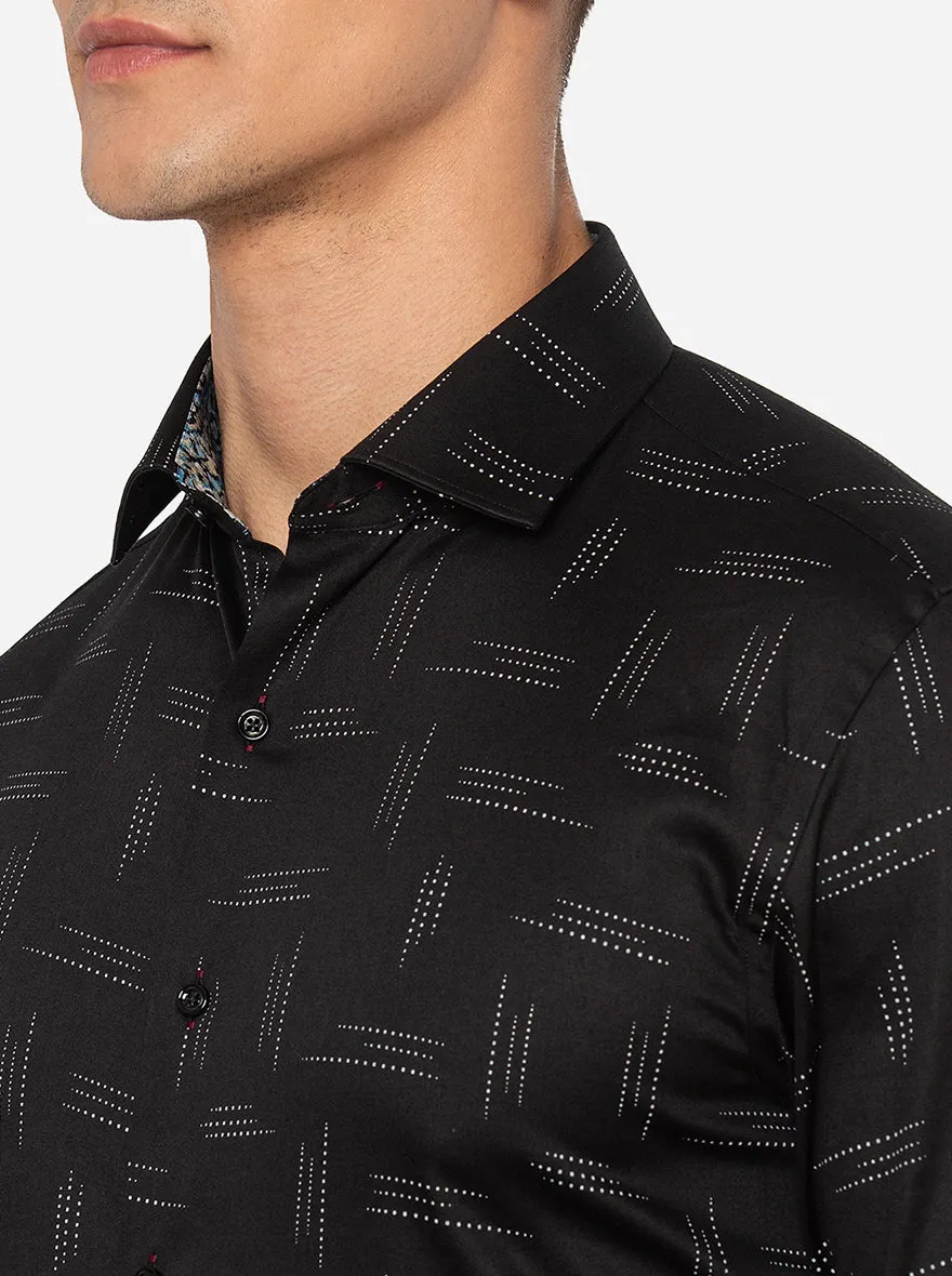 Black & White Printed Slim Fit Party Wear Shirt | JB Studio