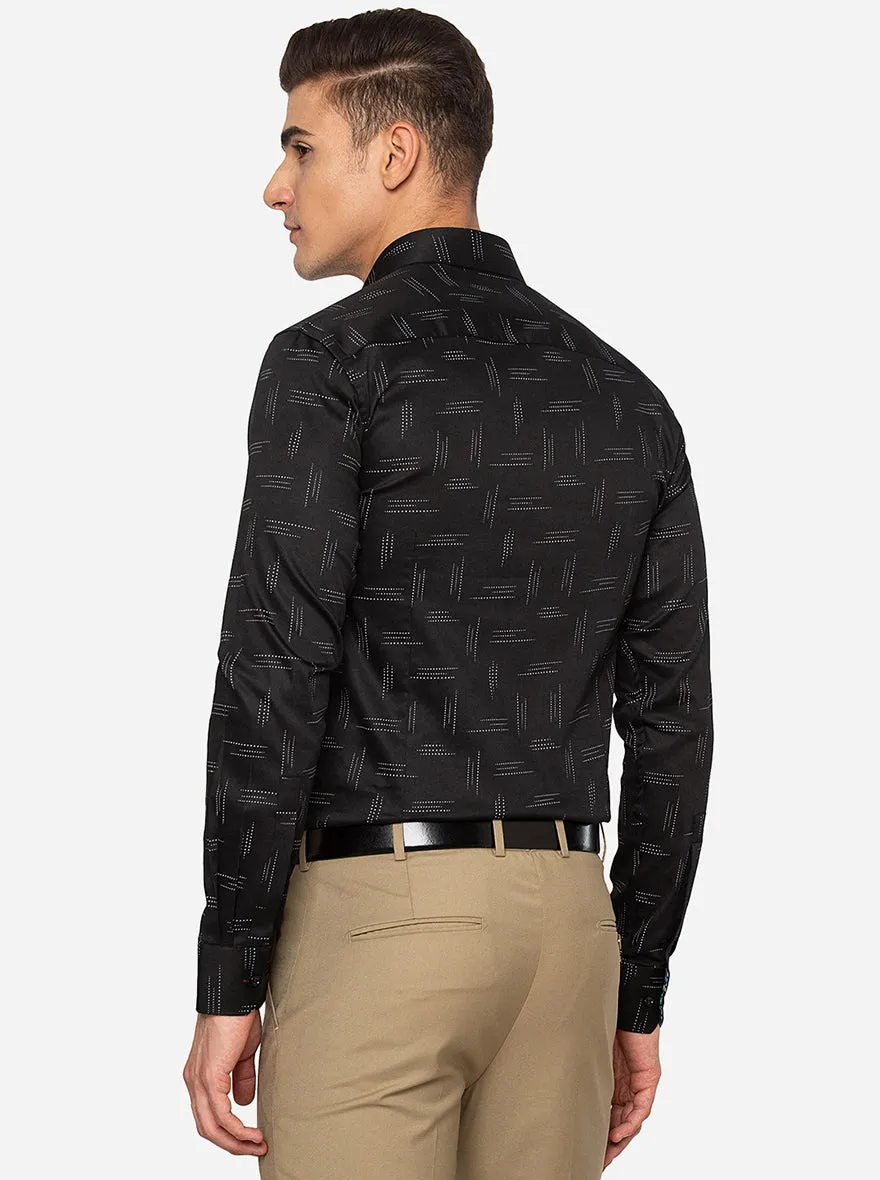 Black & White Printed Slim Fit Party Wear Shirt | JB Studio