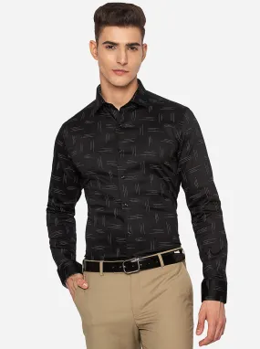 Black & White Printed Slim Fit Party Wear Shirt | JB Studio