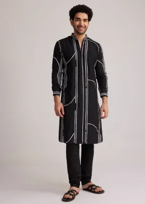 Black and White Abstract Printed Kurta Set