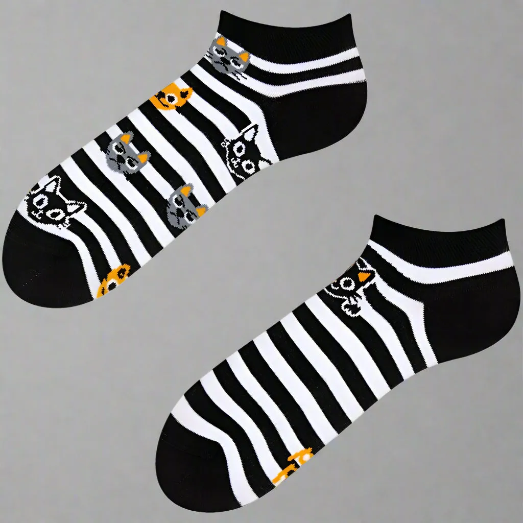 Cats & Stripes Black & White Low Odd Socks