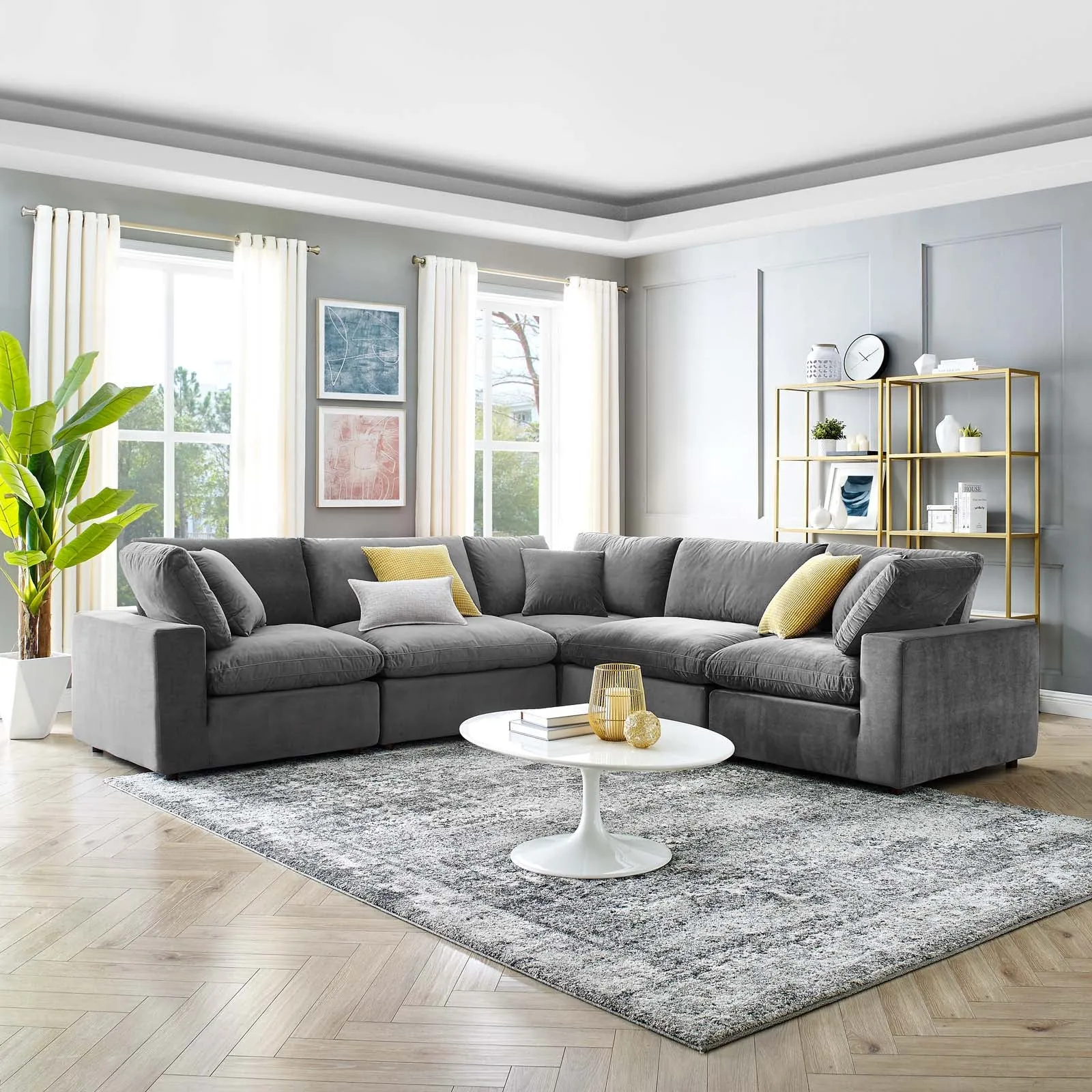 Commix Down Filled Overstuffed Performance Velvet 5-Piece Sectional Sofa by Modway