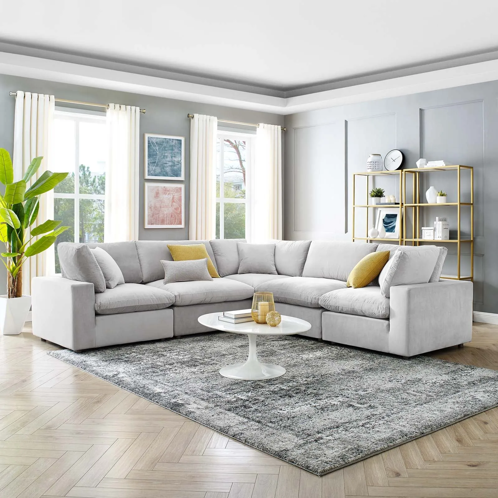 Commix Down Filled Overstuffed Performance Velvet 5-Piece Sectional Sofa by Modway