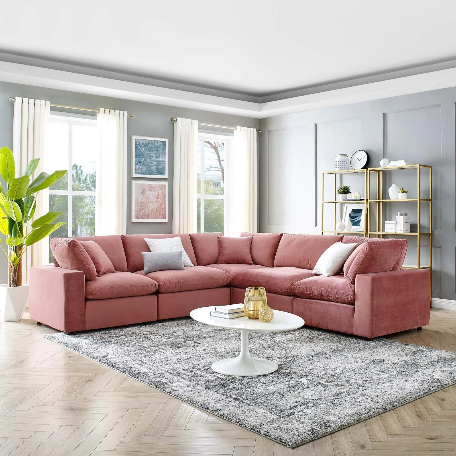 Commix Down Filled Overstuffed Performance Velvet 5-Piece Sectional Sofa by Modway