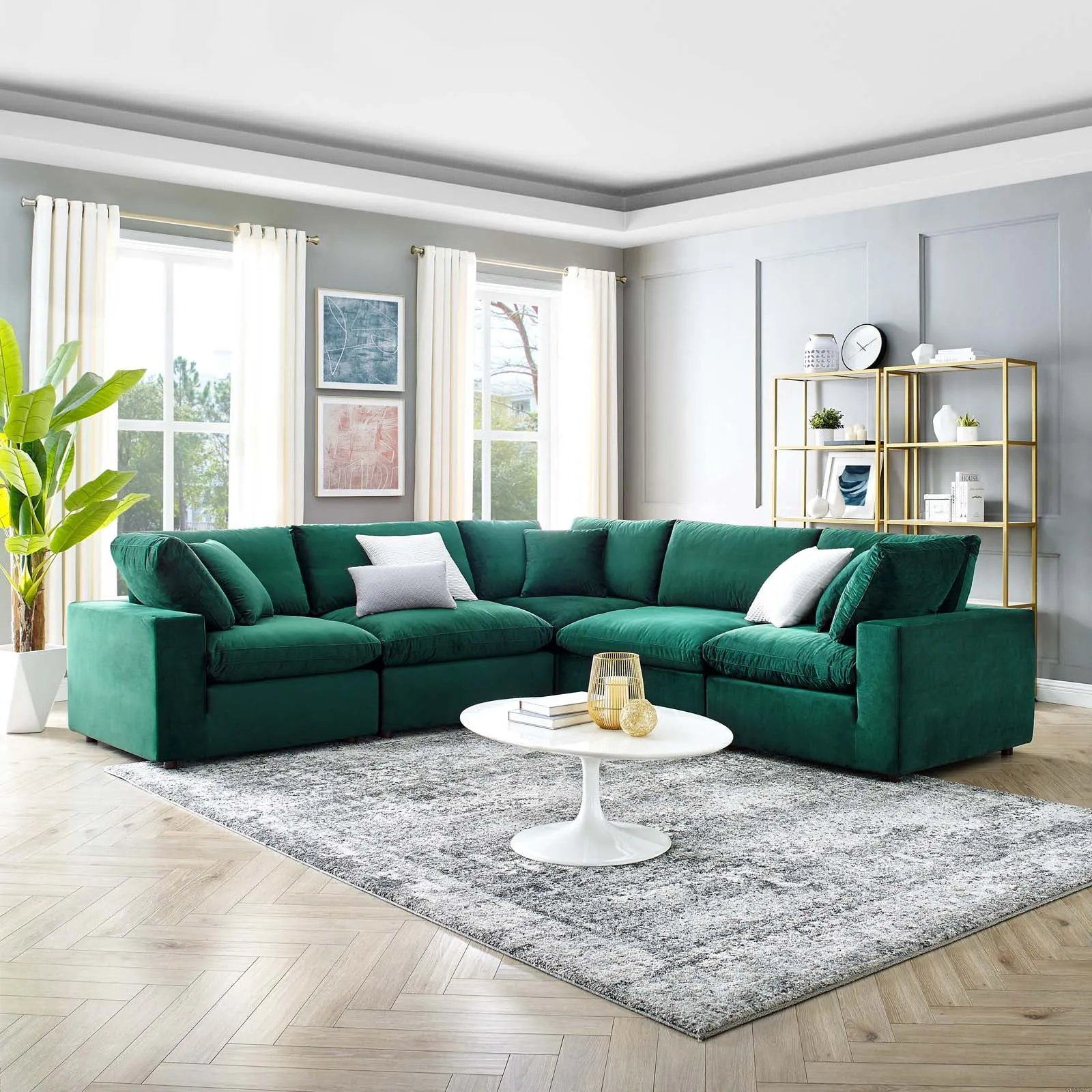 Commix Down Filled Overstuffed Performance Velvet 5-Piece Sectional Sofa by Modway