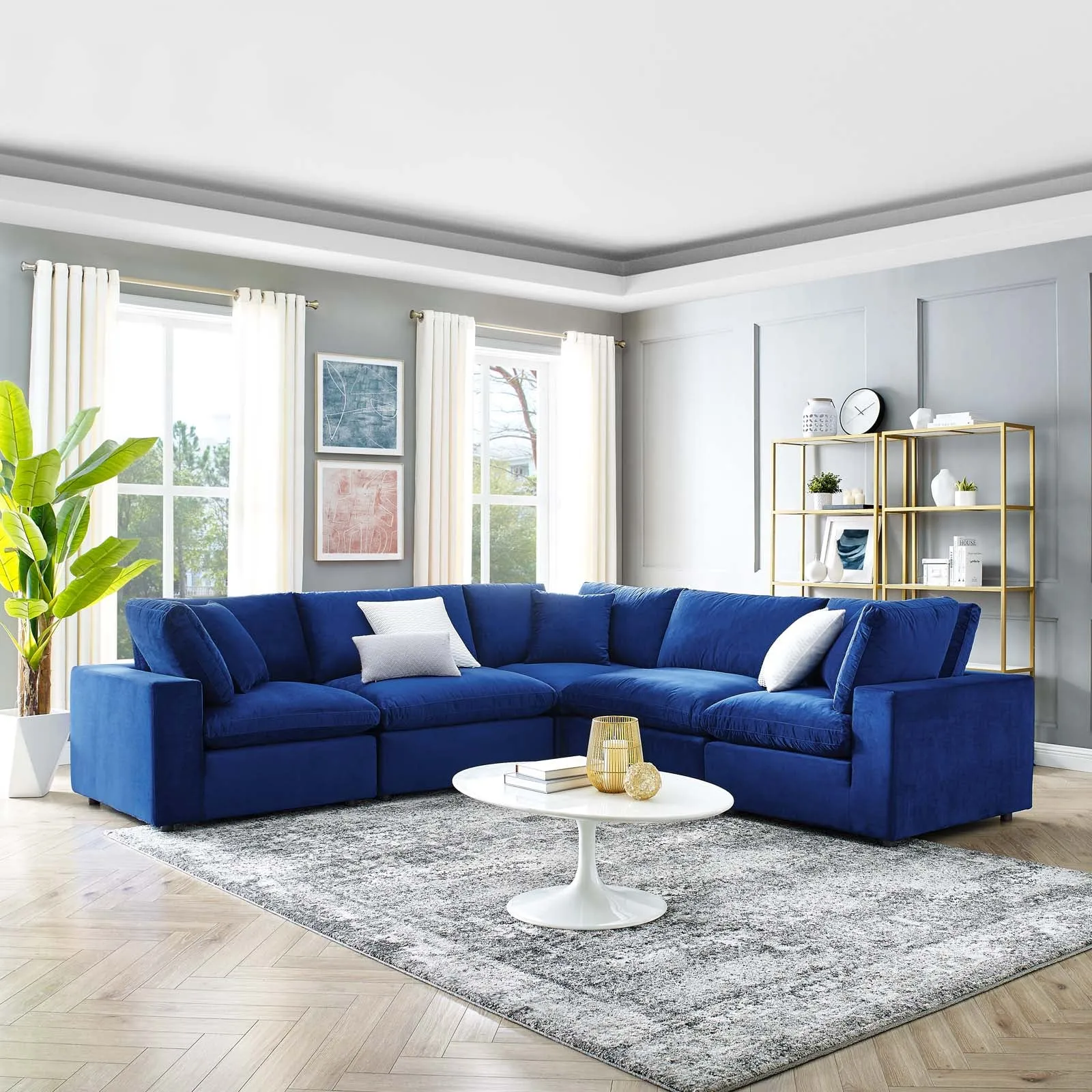 Commix Down Filled Overstuffed Performance Velvet 5-Piece Sectional Sofa by Modway