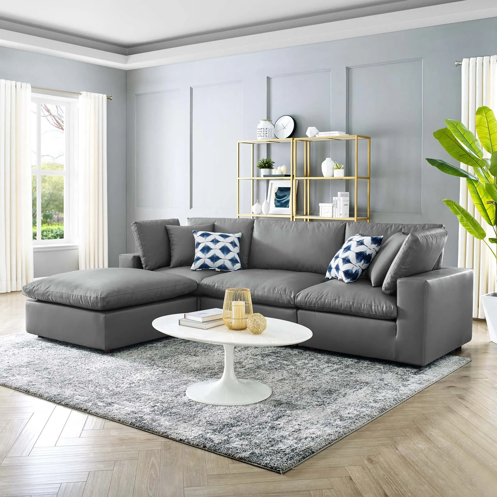 Commix Down Filled Overstuffed Vegan Leather 4-Piece Sectional Sofa by Modway
