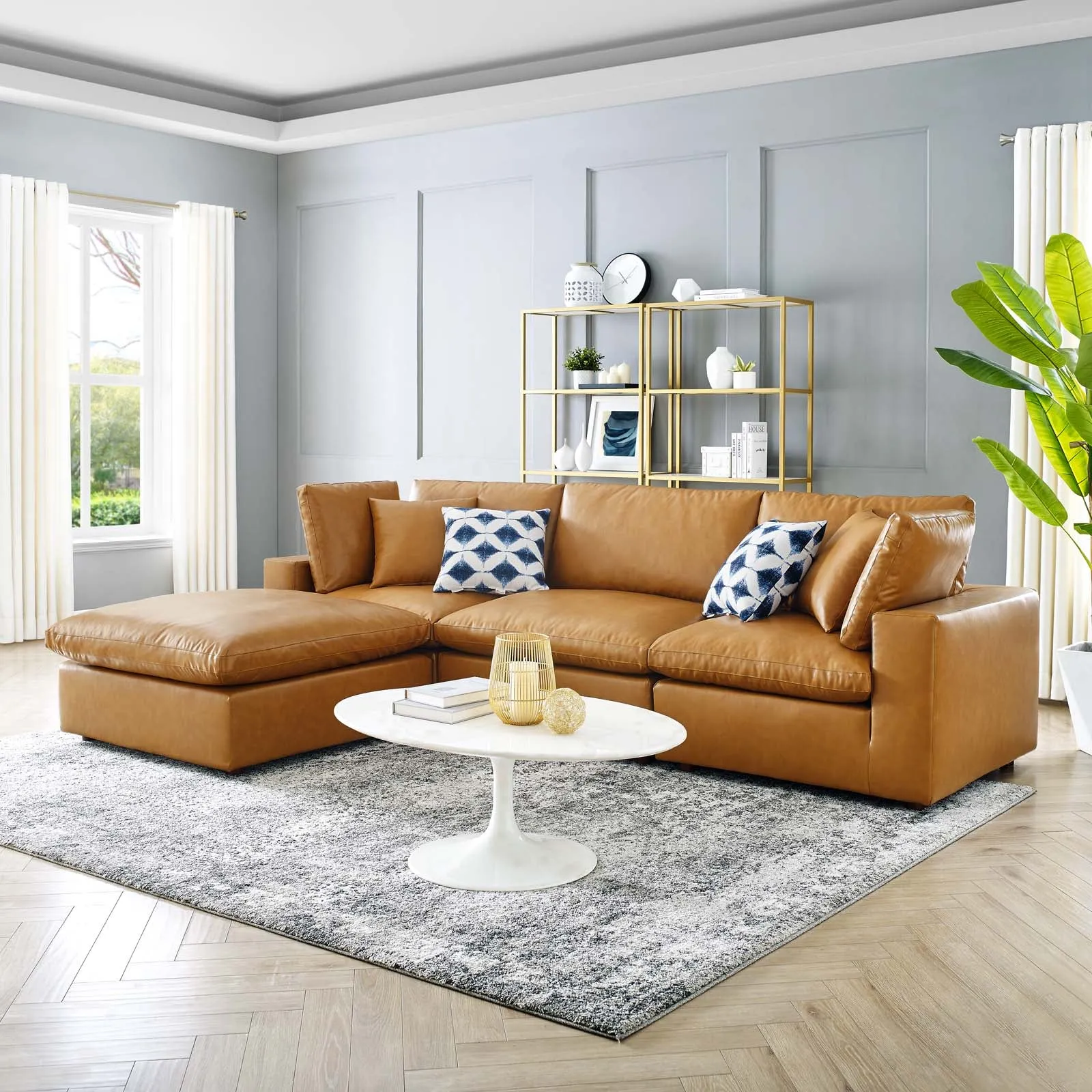 Commix Down Filled Overstuffed Vegan Leather 4-Piece Sectional Sofa by Modway