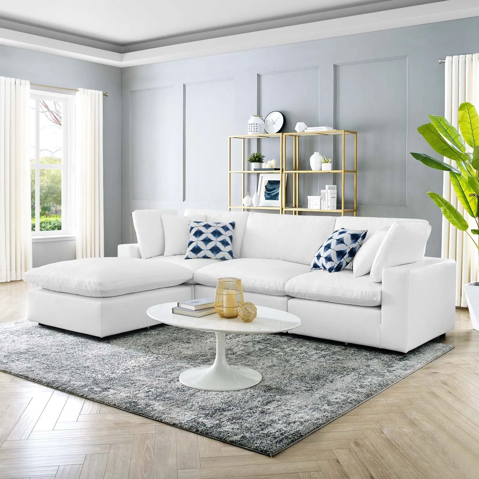 Commix Down Filled Overstuffed Vegan Leather 4-Piece Sectional Sofa by Modway