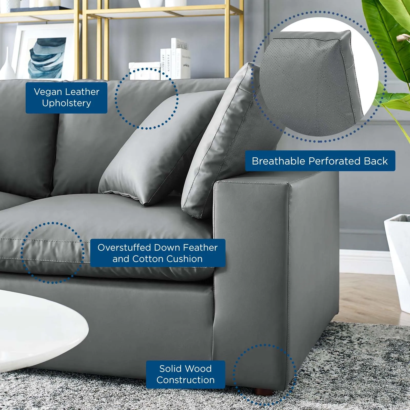 Commix Down Filled Overstuffed Vegan Leather 4-Seater Sofa by Modway