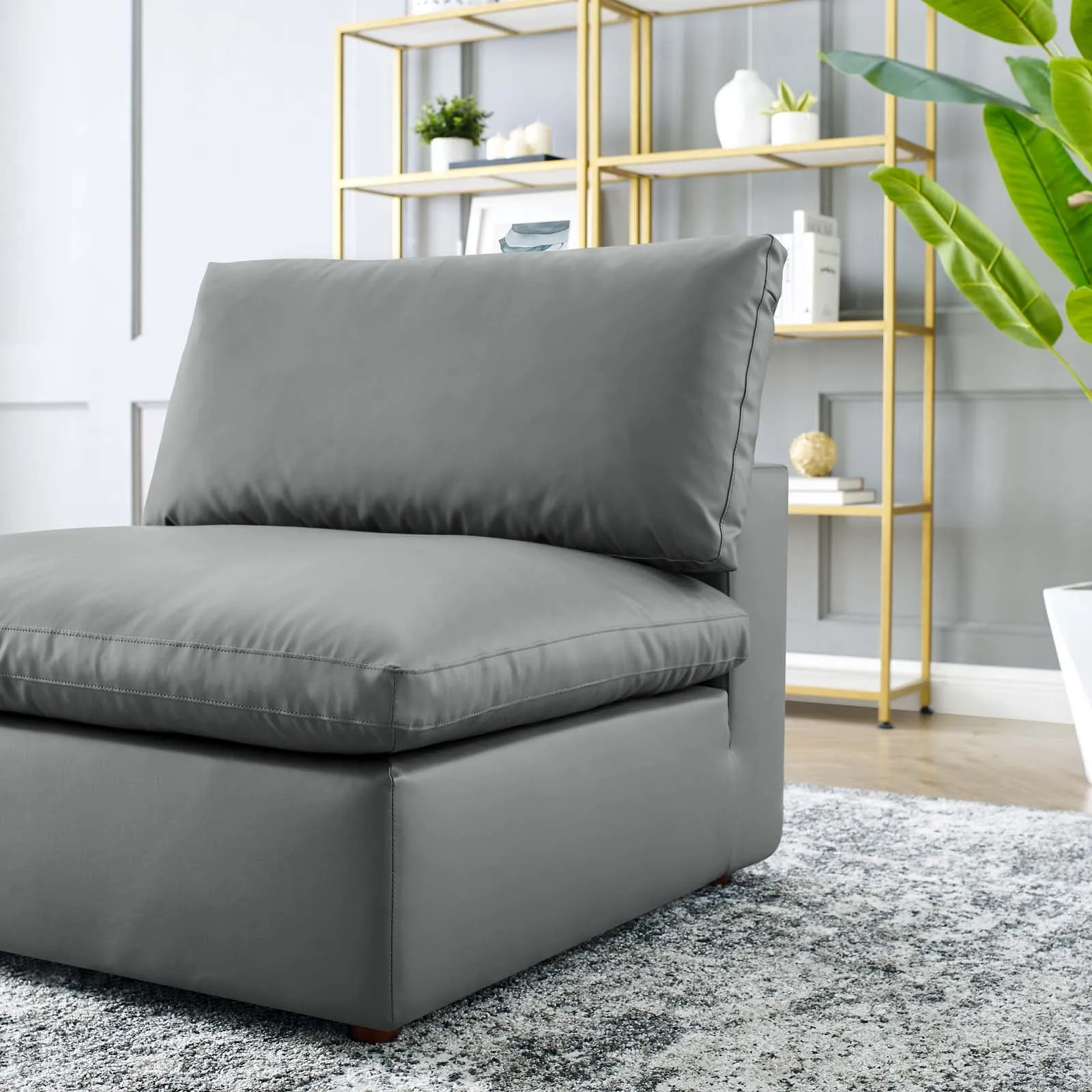 Commix Down Filled Overstuffed Vegan Leather Armless Chair by Modway