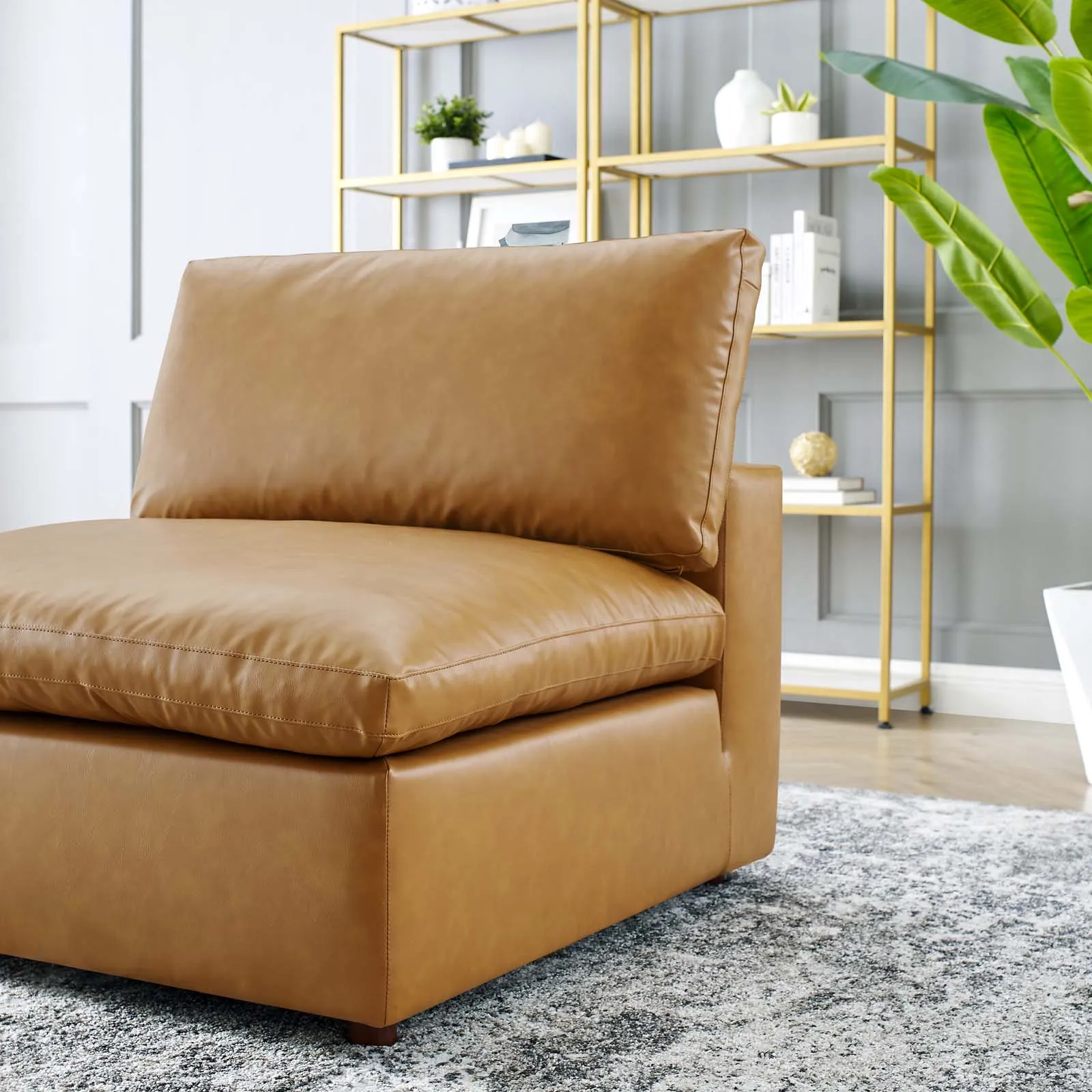 Commix Down Filled Overstuffed Vegan Leather Armless Chair by Modway