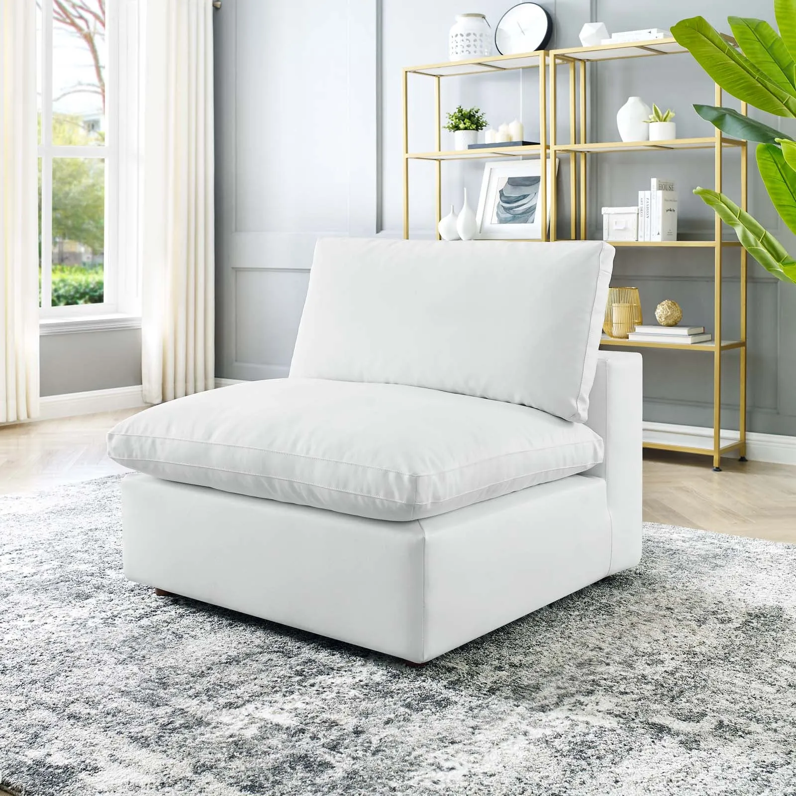 Commix Down Filled Overstuffed Vegan Leather Armless Chair by Modway