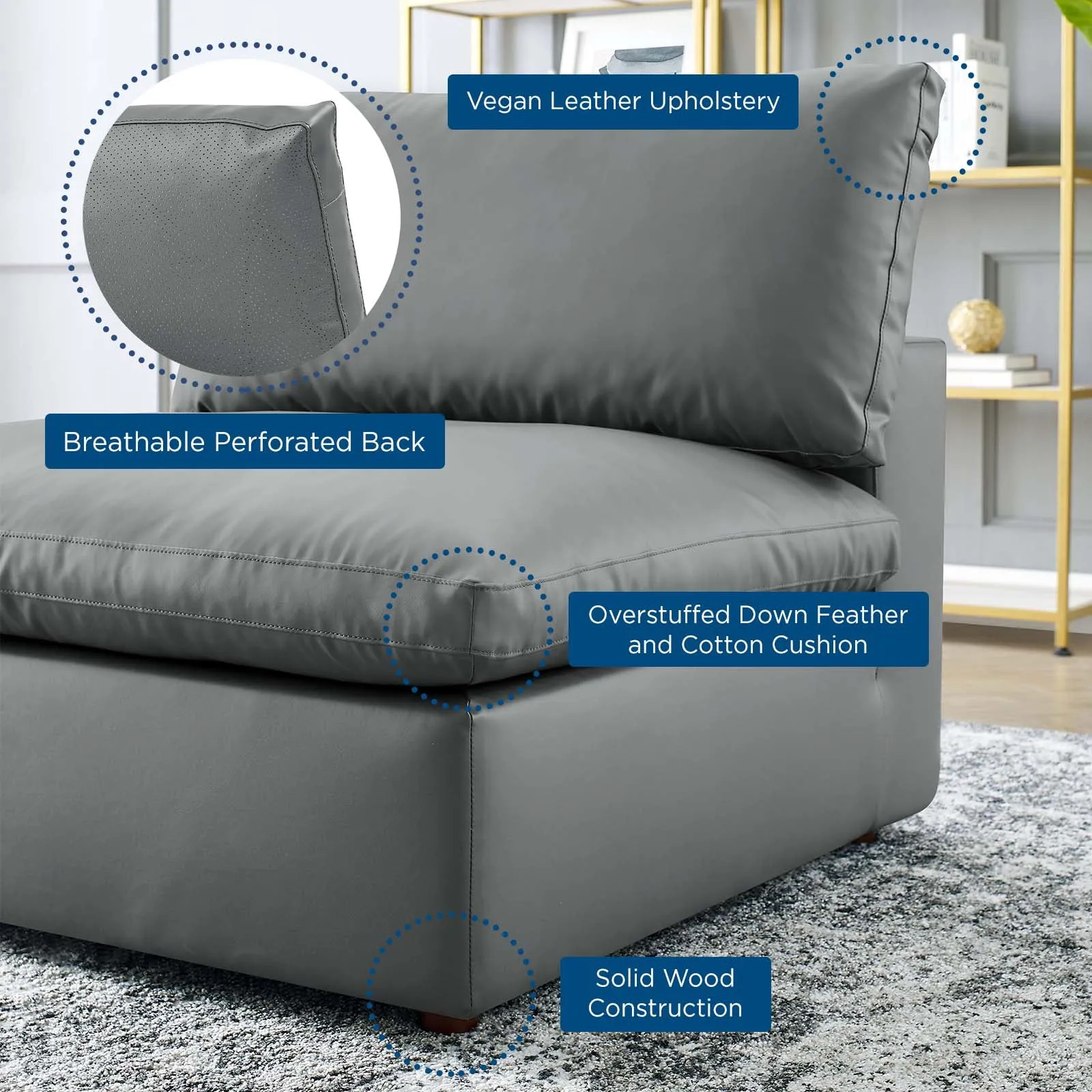 Commix Down Filled Overstuffed Vegan Leather Armless Chair by Modway