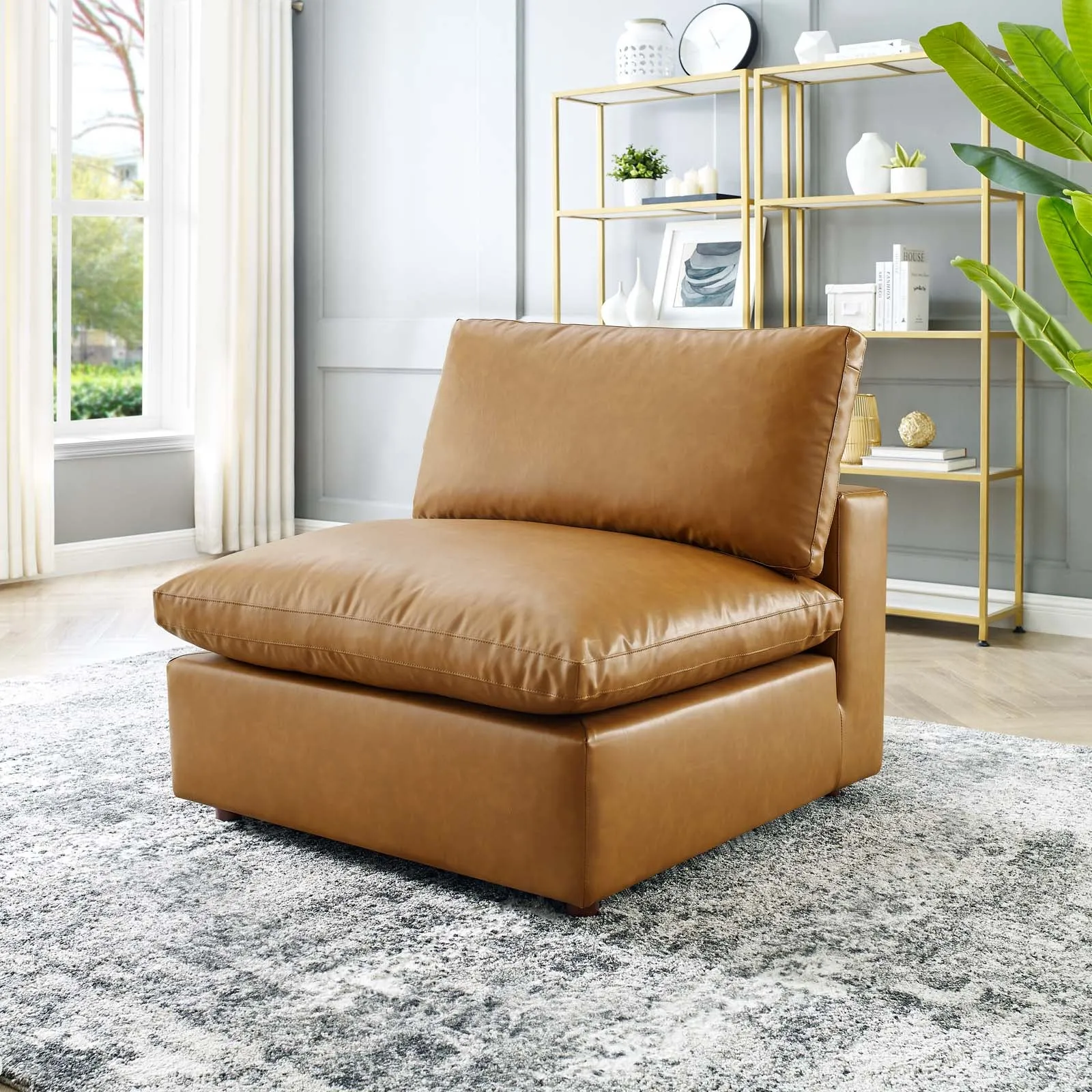 Commix Down Filled Overstuffed Vegan Leather Armless Chair by Modway