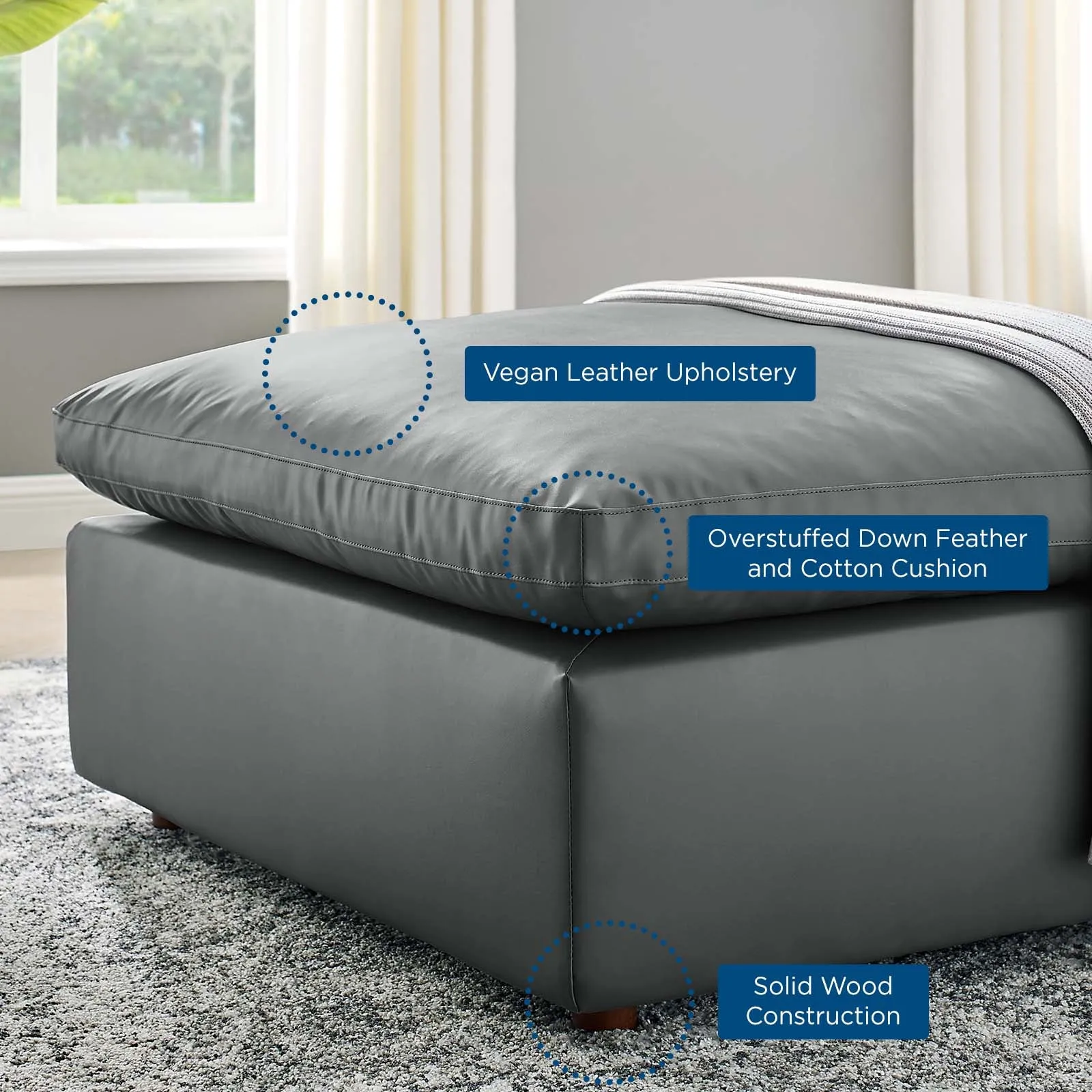 Commix Down Filled Overstuffed Vegan Leather Ottoman by Modway
