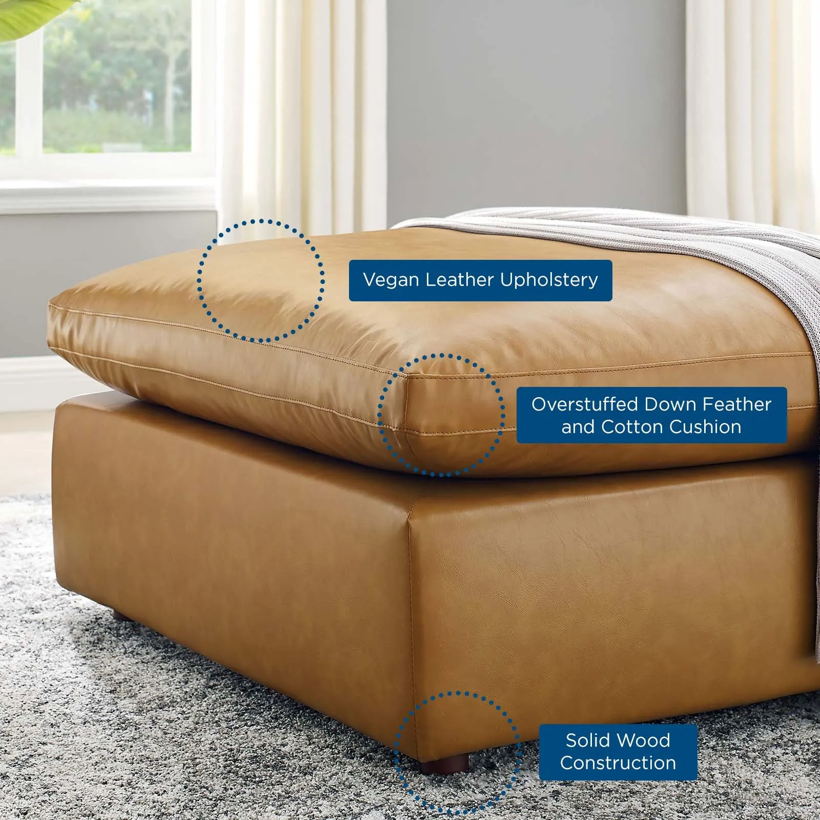 Commix Down Filled Overstuffed Vegan Leather Ottoman by Modway