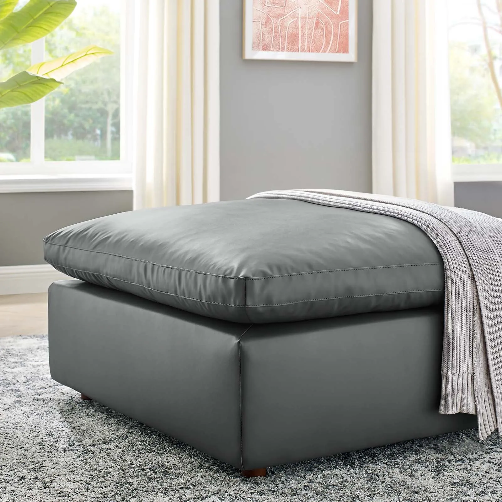 Commix Down Filled Overstuffed Vegan Leather Ottoman by Modway