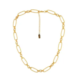Courage Waterproof Short Oval Ripple Link Necklace 18K Gold Plating