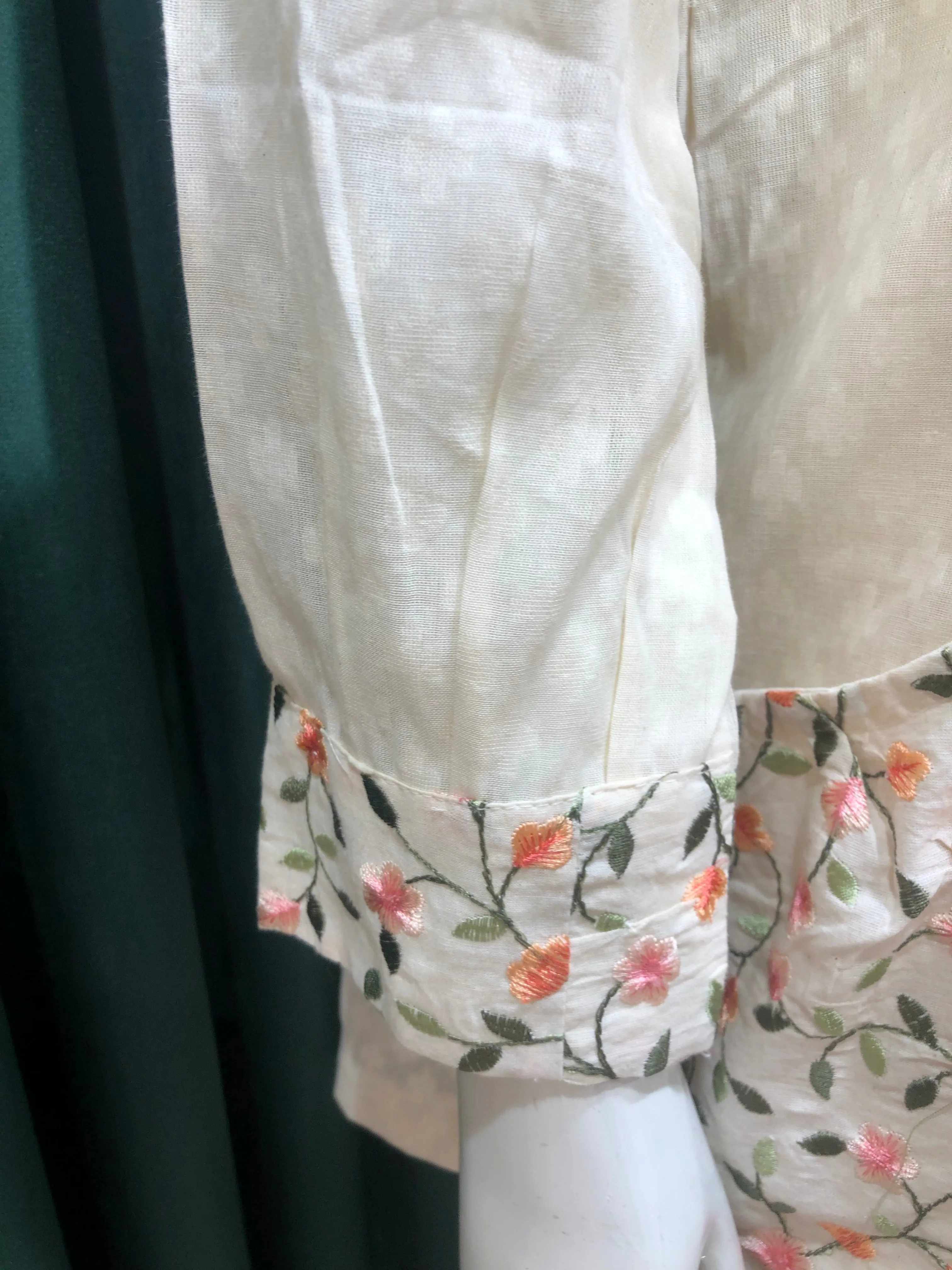 Cream Cotton Co ord Set With Multi Thread and Pearl Work