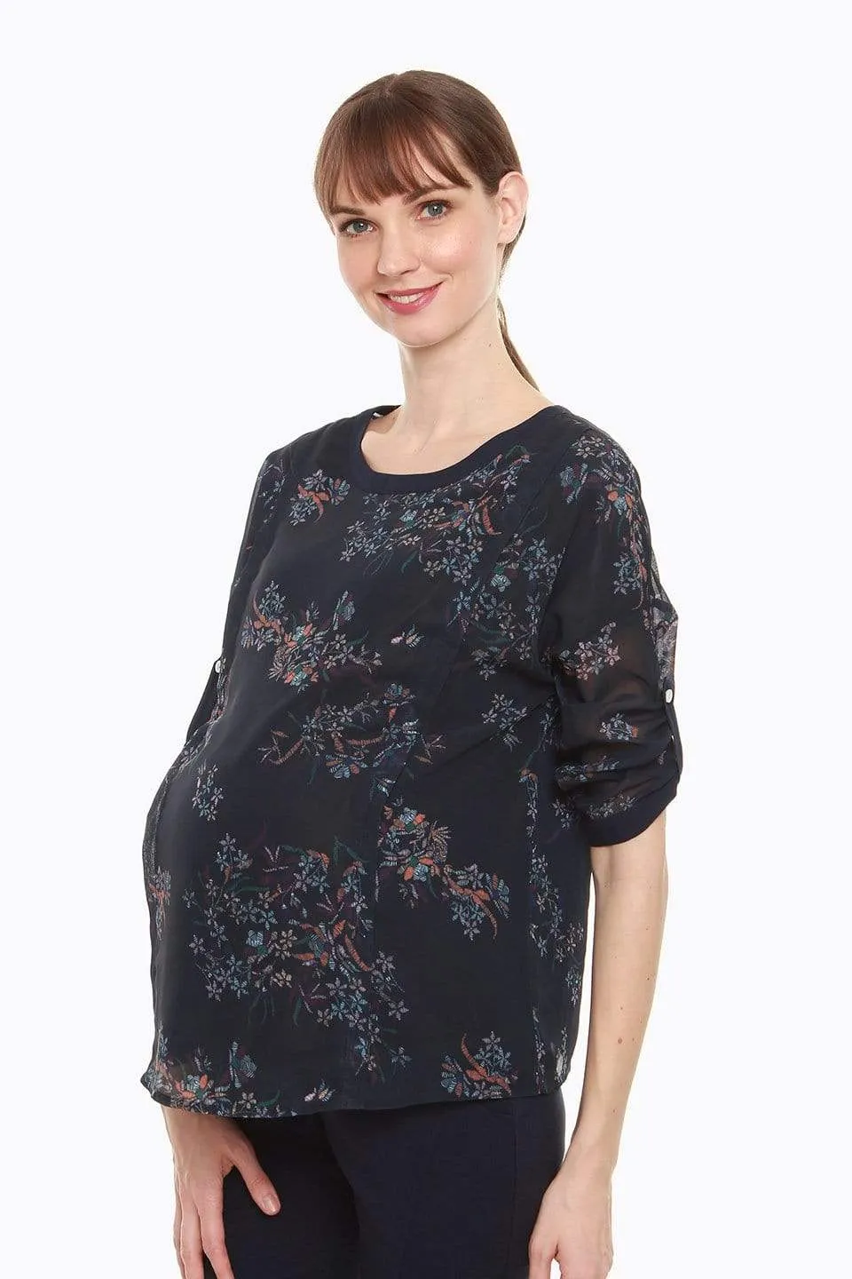 Dagmar 3/4 Sleeve Nursing Top Navy Print