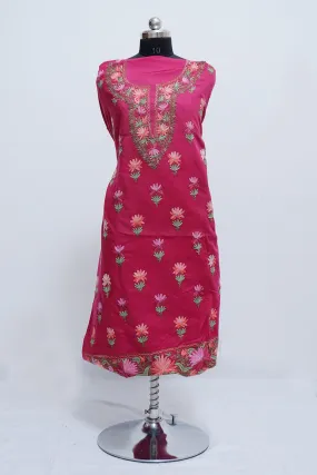 Dark pink Colour Cotton Suit With Beautiful Kashmiri Embroidery Definately Add Elegance.