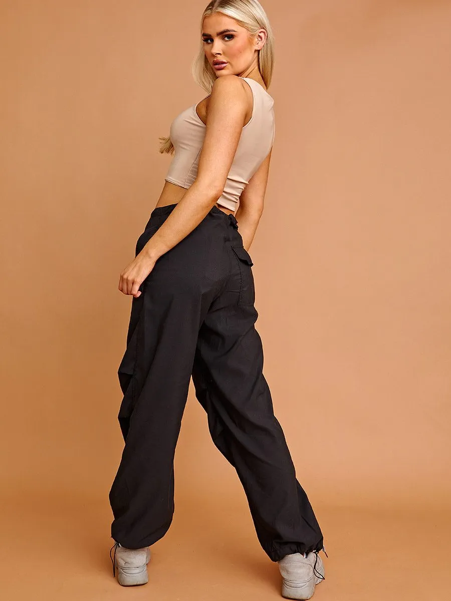 Debbie Balloon Cargo Trousers With Toggle Detail In Black