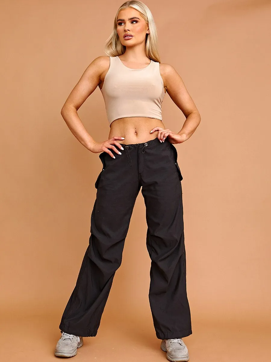 Debbie Balloon Cargo Trousers With Toggle Detail In Black
