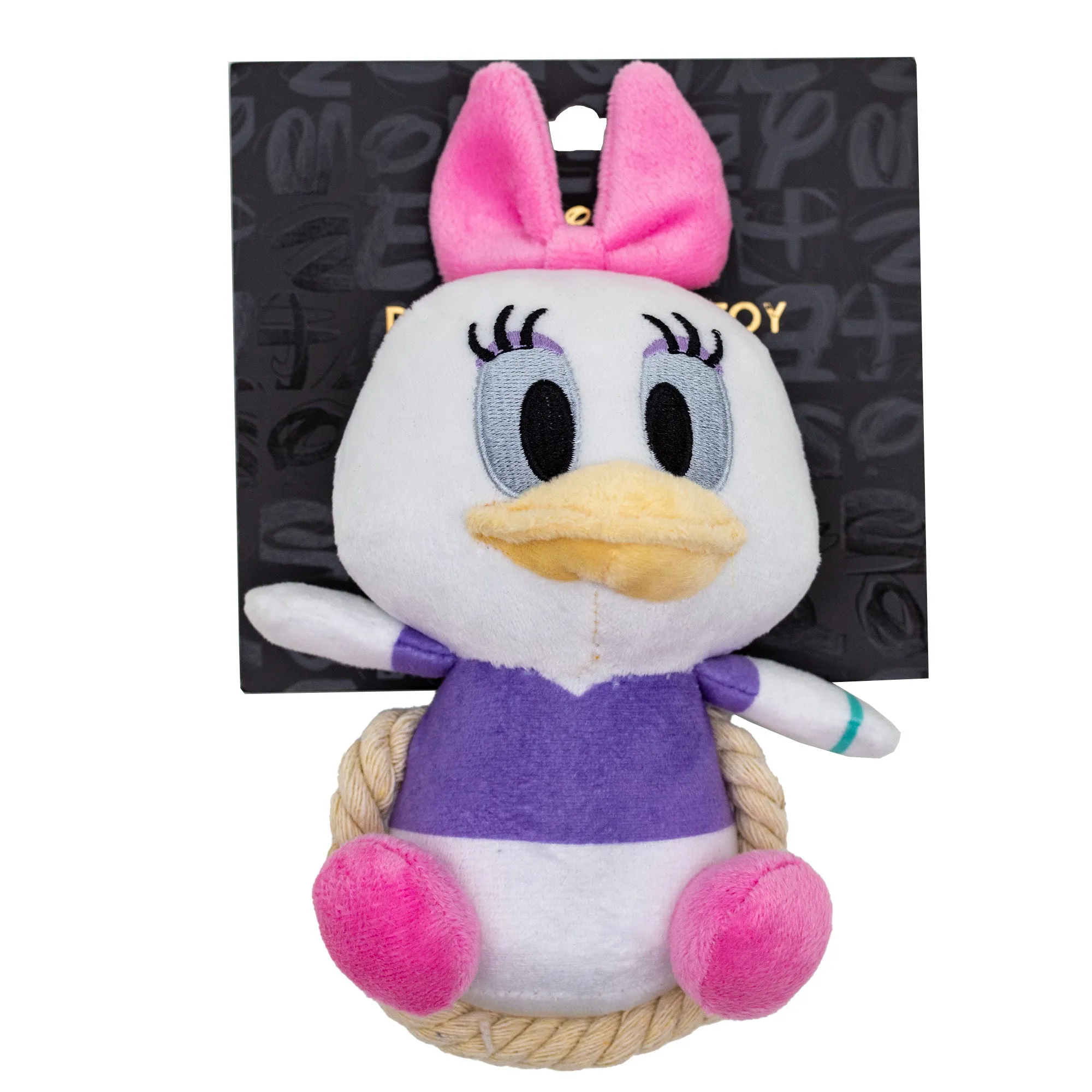 Dog Toy Squeaker Plush with Rope - Disney Daisy Duck Chibi Sitting Pose by Buckle-Down