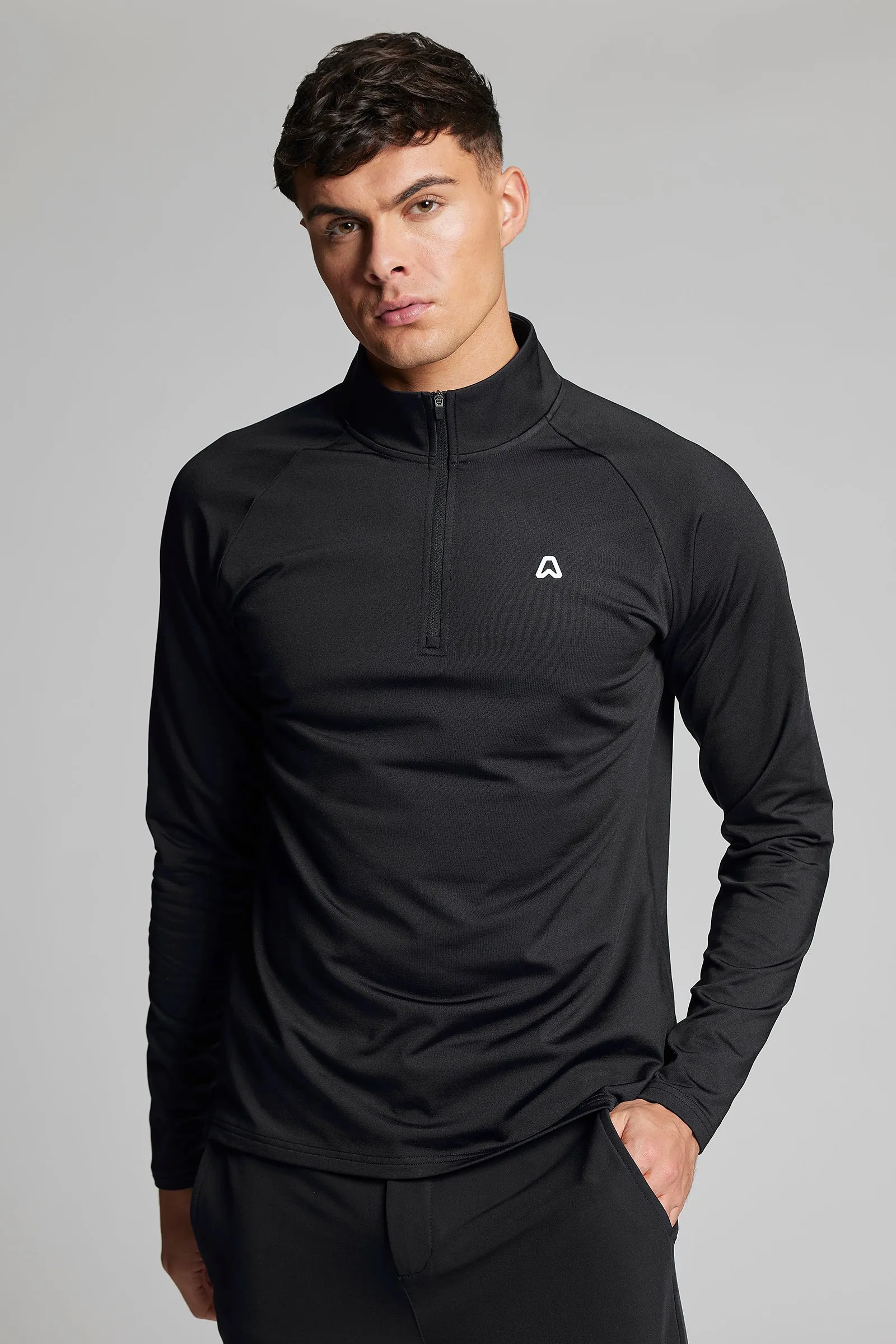 Fleece Back Slim Fit 1/4 Zip Top - Putter Black