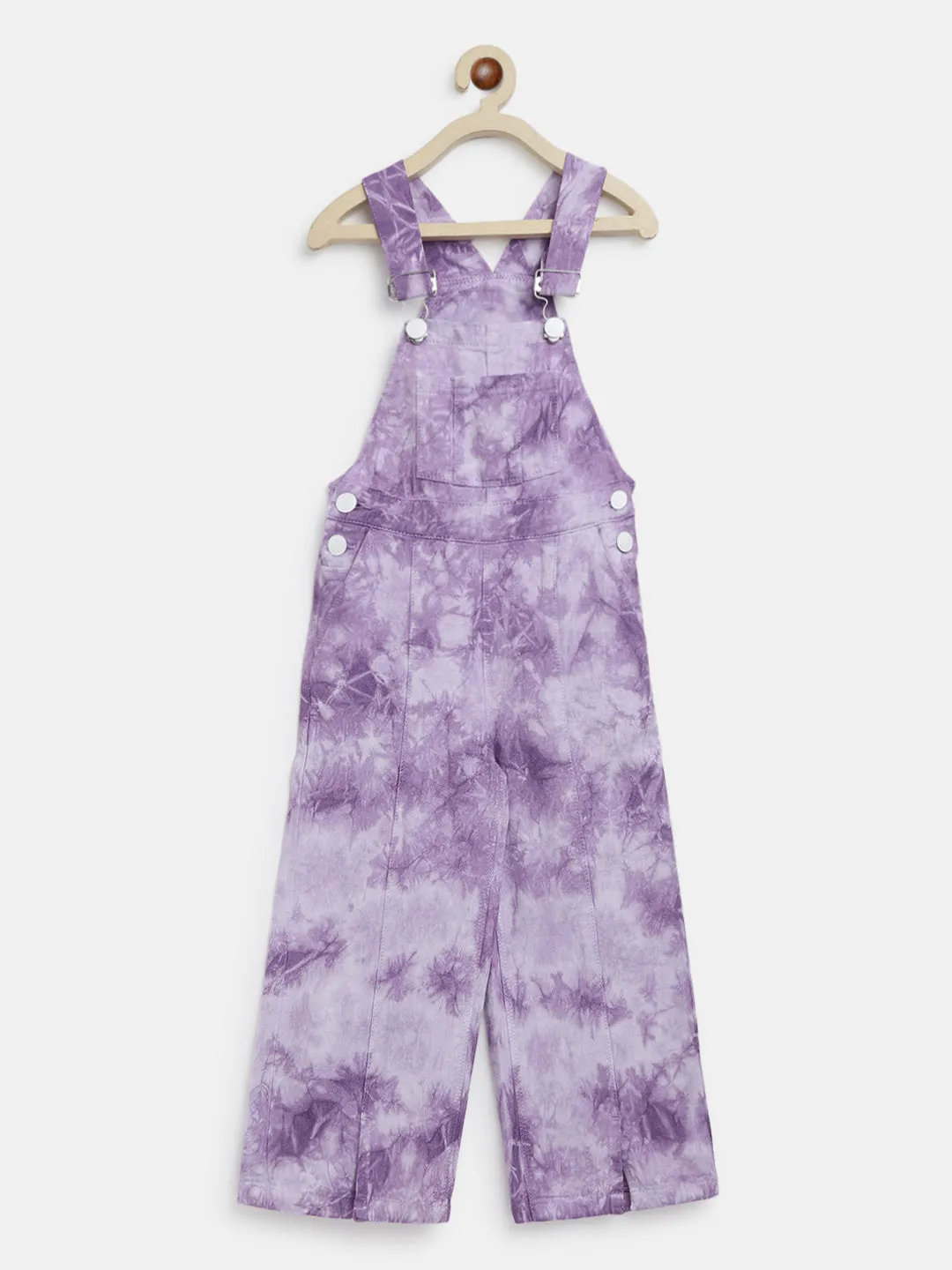 Girls Purple 100% Cotton Tie & Dye Dungaree