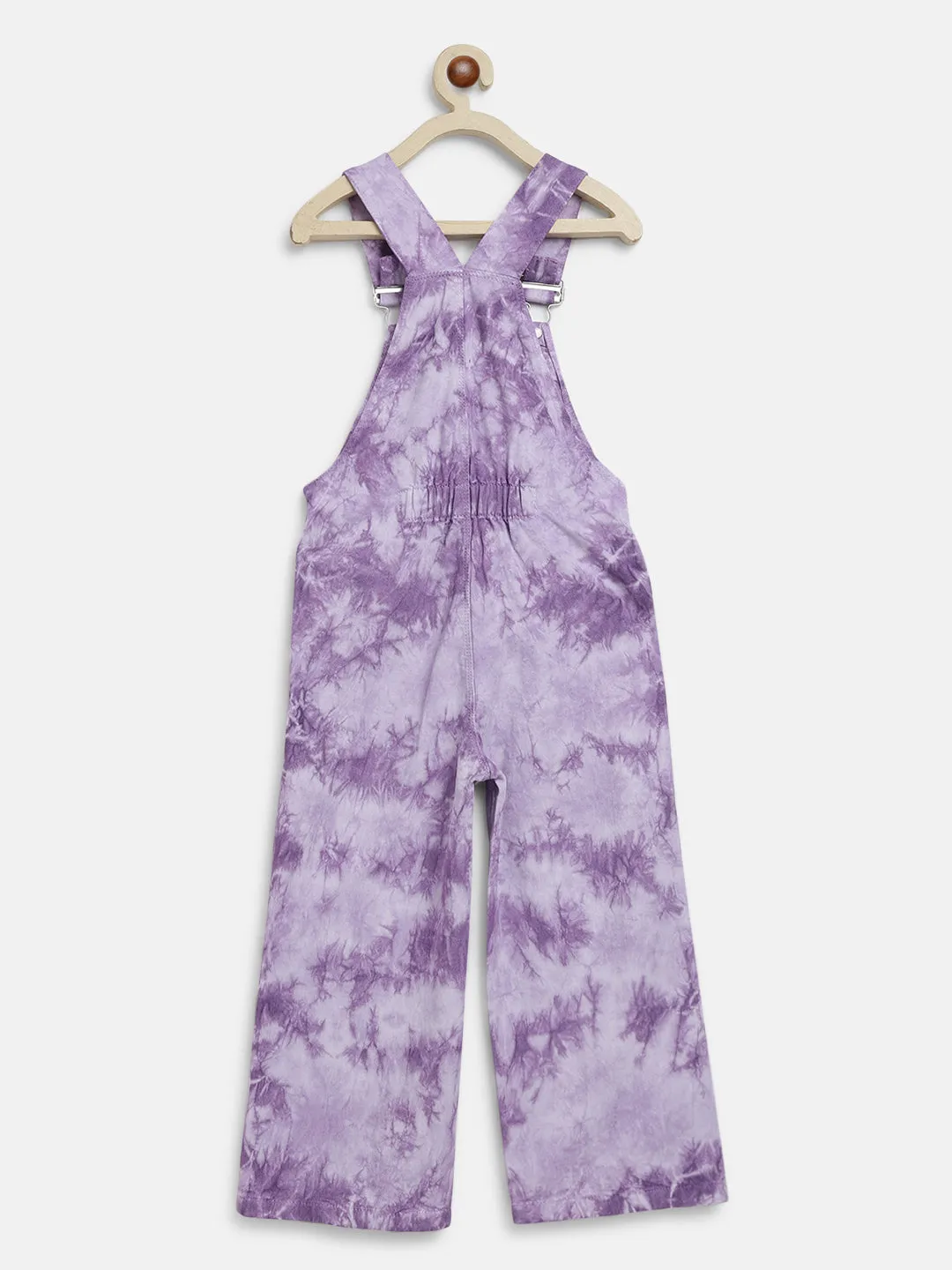 Girls Purple 100% Cotton Tie & Dye Dungaree