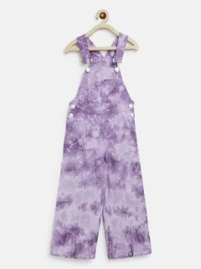 Girls Purple 100% Cotton Tie & Dye Dungaree